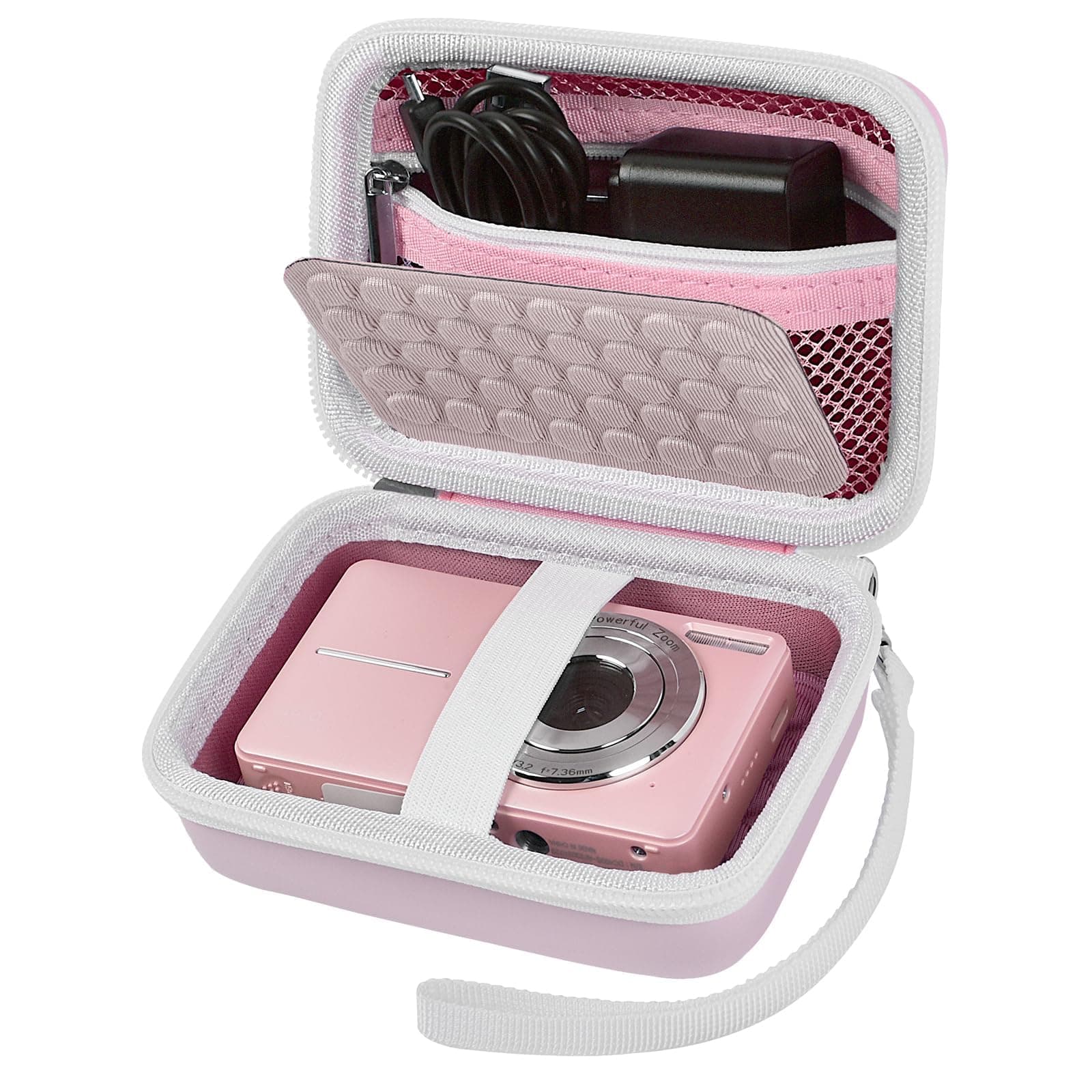 Boobowl Digital Camera Case with Shockproof Bumps, Travel Carrying Case Compatible with KODAK PIXPRO FZ45 FZ55, for CAMKORY, for Canon IXUS, Compact Storage Bag for Kids Vlogging Gear & SD Card-Pink