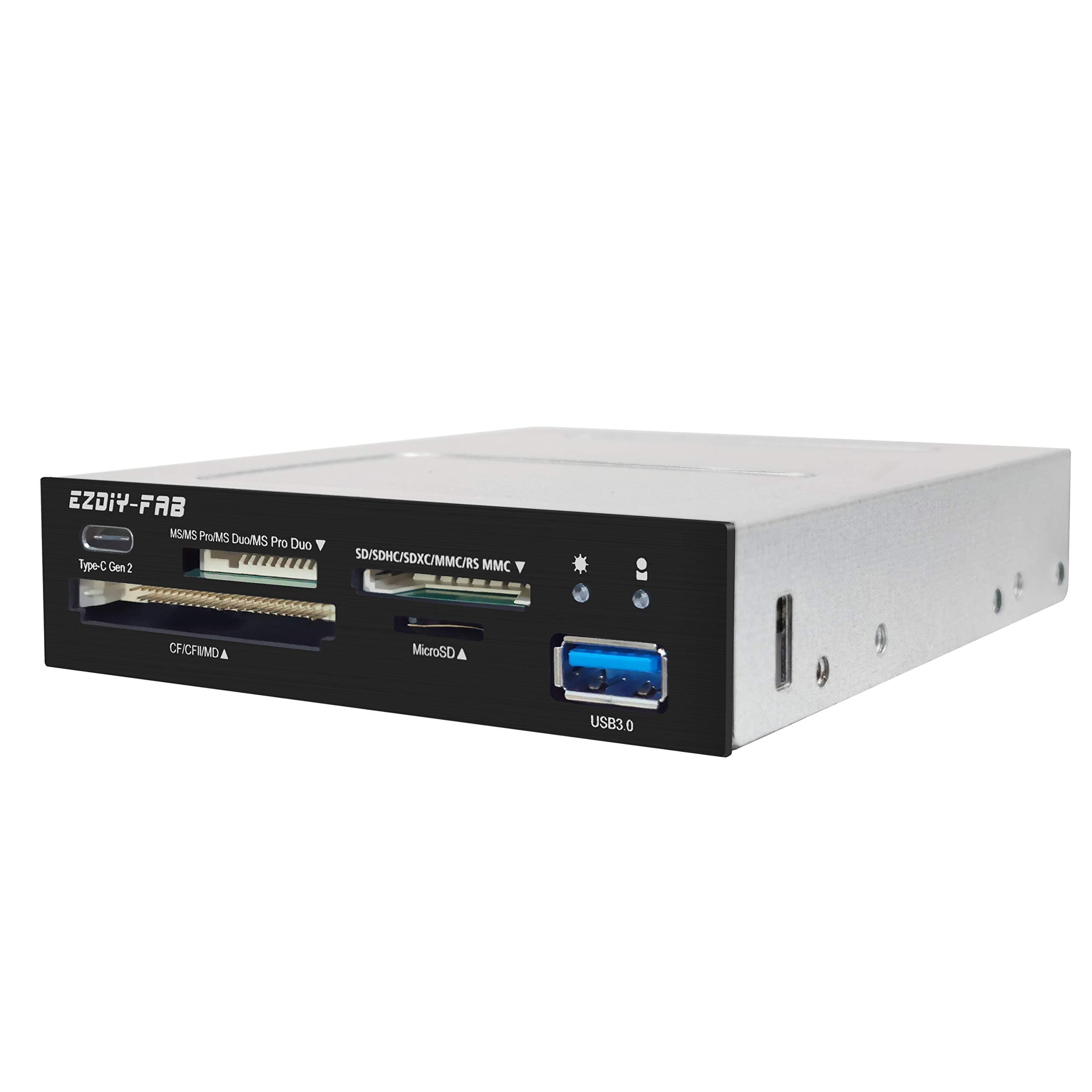 EZDIY-FAB PC Front Panel Internal Card Reader USB Hub With 3.1 Gen2 Type-C Port, 3.0 Support for SD MS XD CF TF Cards - Fits 3.5" Computer Case Front Bay