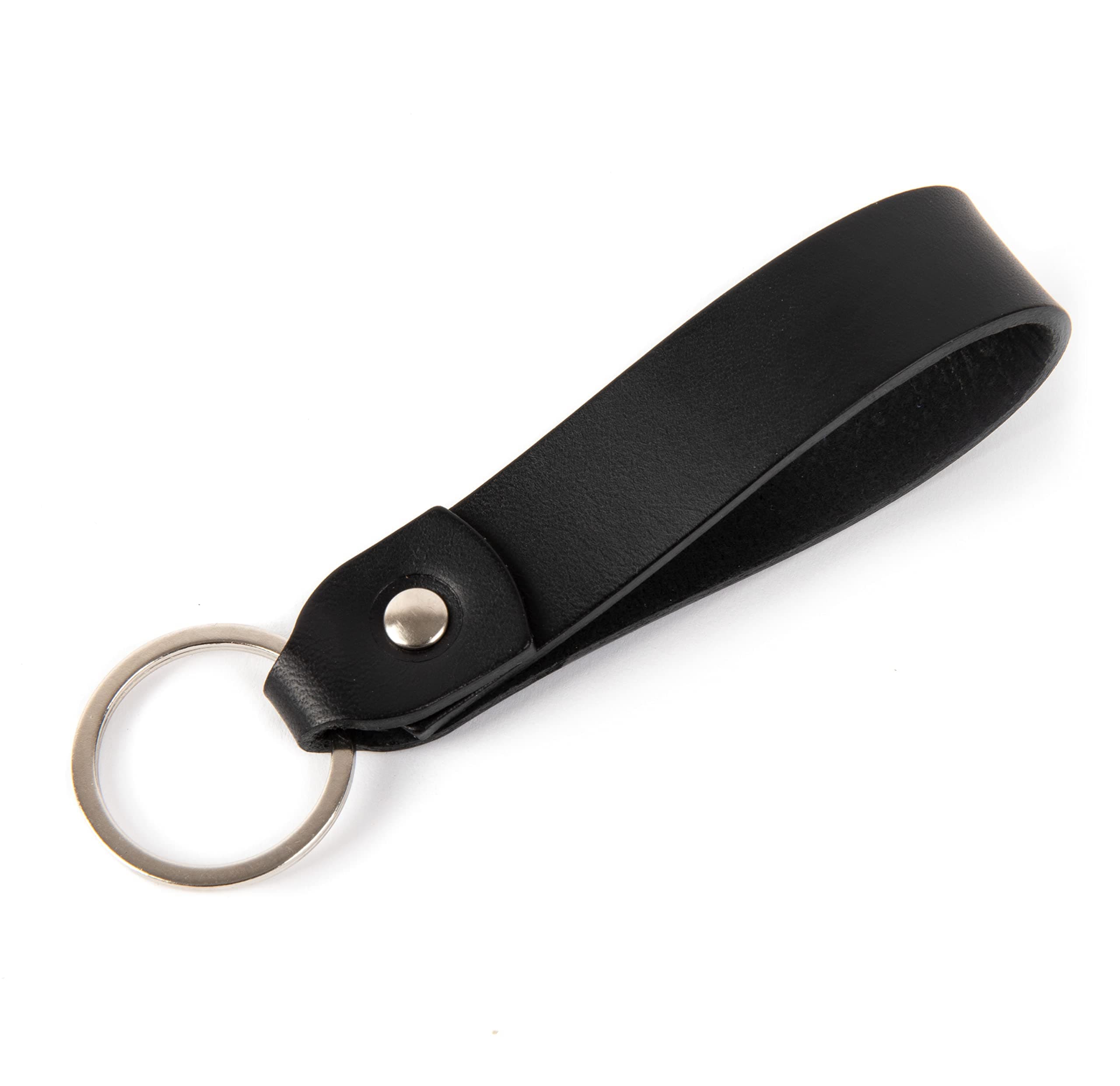 HAPPER STUDIOBlack leather key chain drop shape ring keychain fob holder clip keyring