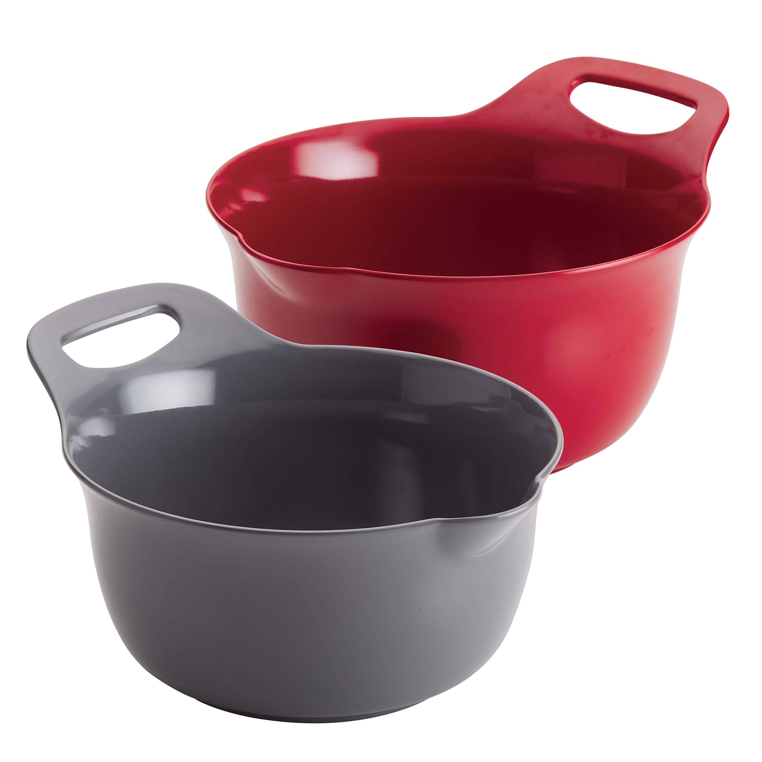 Rachael Ray Tools and Gadgets Nesting / Stackable Mixing Bowl Set with Pour Spouts and Handle - 2 and 3 Quarts, Red and Gray
