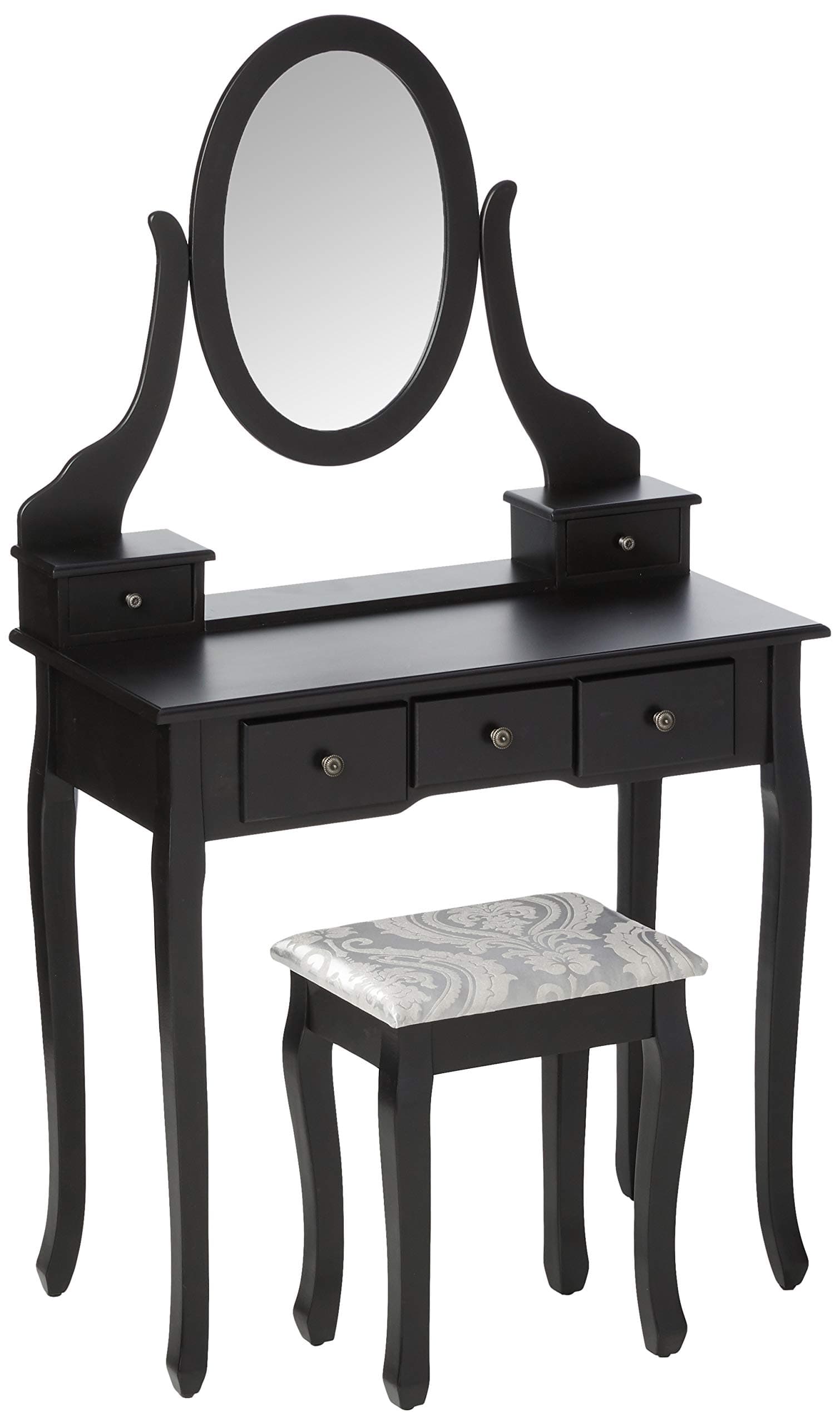 Vanity Table Set, Dressing Table with Mirror,Vanity Makeup Table with 5 Drawers/Stool,Black