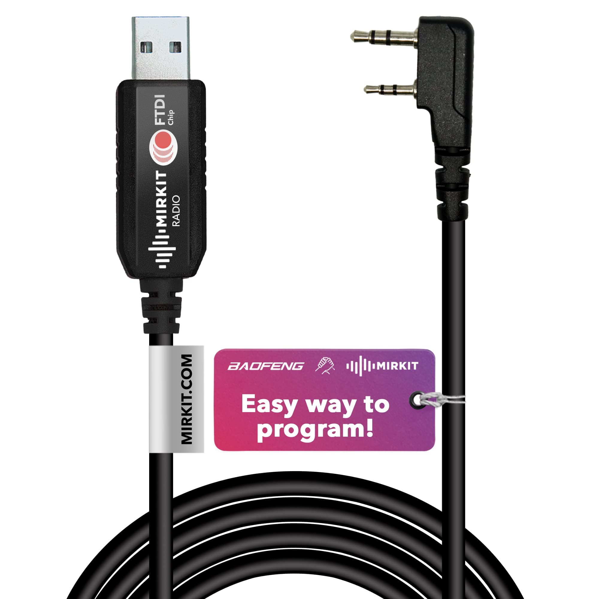 Mirkit FTDI USB Baofeng Programming Cable for Flashing Ham Radios: Wouxun, Kenwood, Baofeng, Motorola, Yaesu, Retevis 100% USA Warranty MK_PRG_FTDI