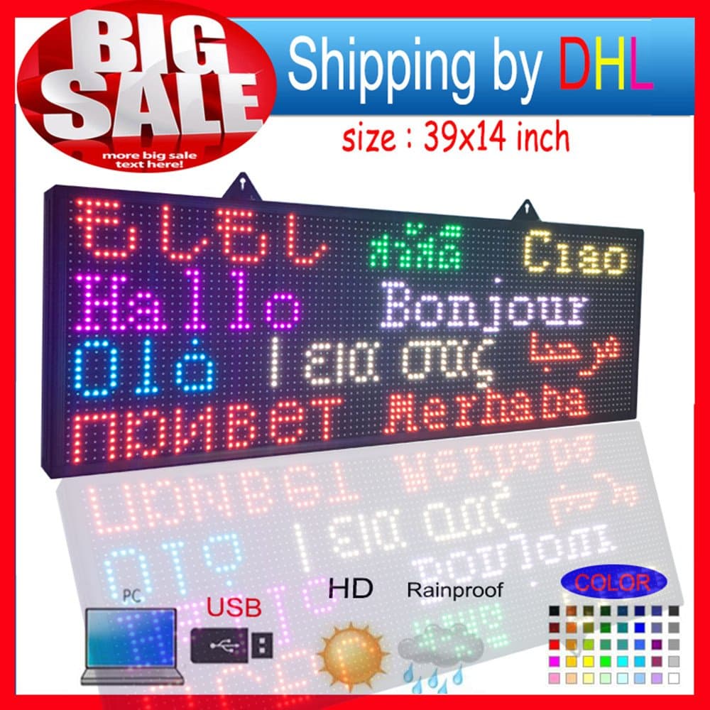 Open Close LED Sign 39"X14" Programmable Scrolling Full Color Message Board Shipping by DHL