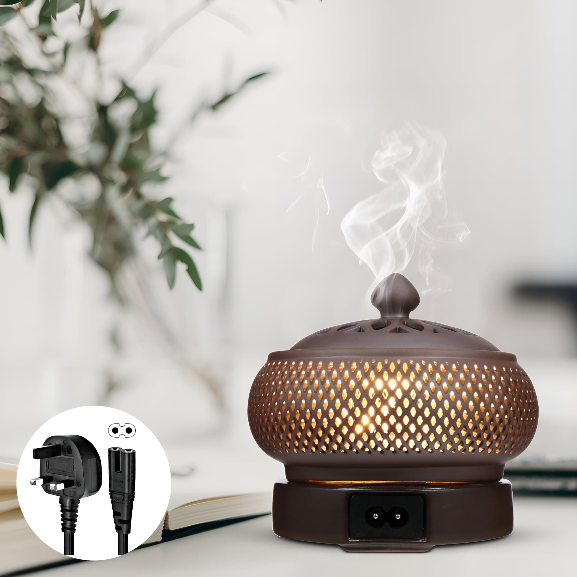 Ceramic Electric Incense Burner with Adjustable Timer & Temperature Control,Resin Coil Aroma Diffuser for IndoorHome Air Purification,Meditation,Yoga,Relaxation Elegant Hollow Design (Vermilion)