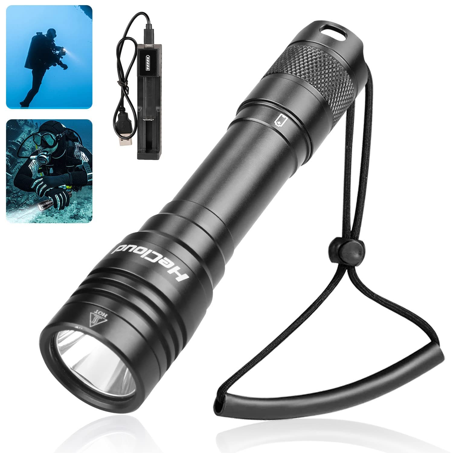 IPX-8 Diving Flashlight Waterproof Underwater Rechargeable Diving Flash Light 100m Dive Torch Light 4 Modes Professional Scuba Diving Flashlight