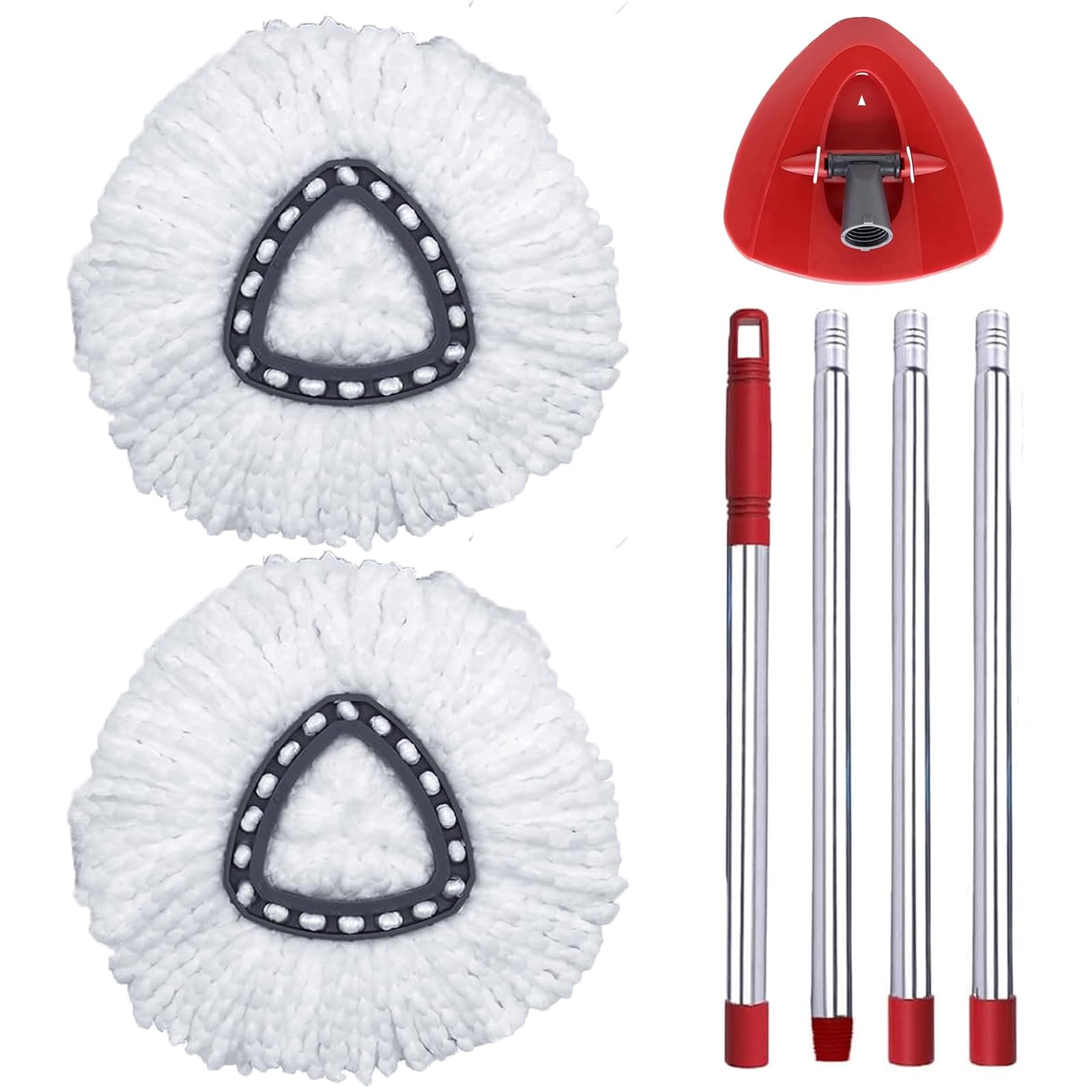 Mop Replace Head for O Cedar EasyWring, Spin Mop Replacement Head Handle and Base Compatible with O-Cedar, 2 Microfiber Mop Refills+1 Mop Stick(30-58") +1 Mop Base Combo Set (White, 1 Tank)