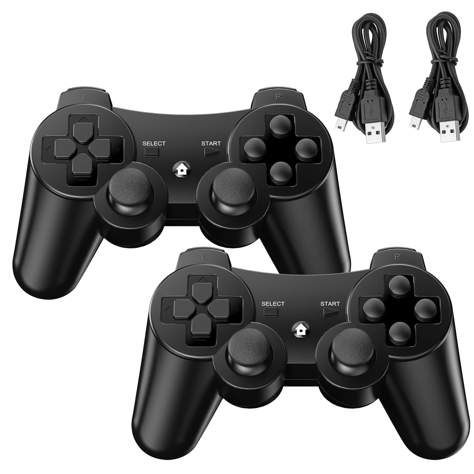 Diswoe Wireless PS-3 Gamepad Controller, Dual Shock, 6-Axis Motion Sensor, Bluetooth, Rechargeable, Pack of 2