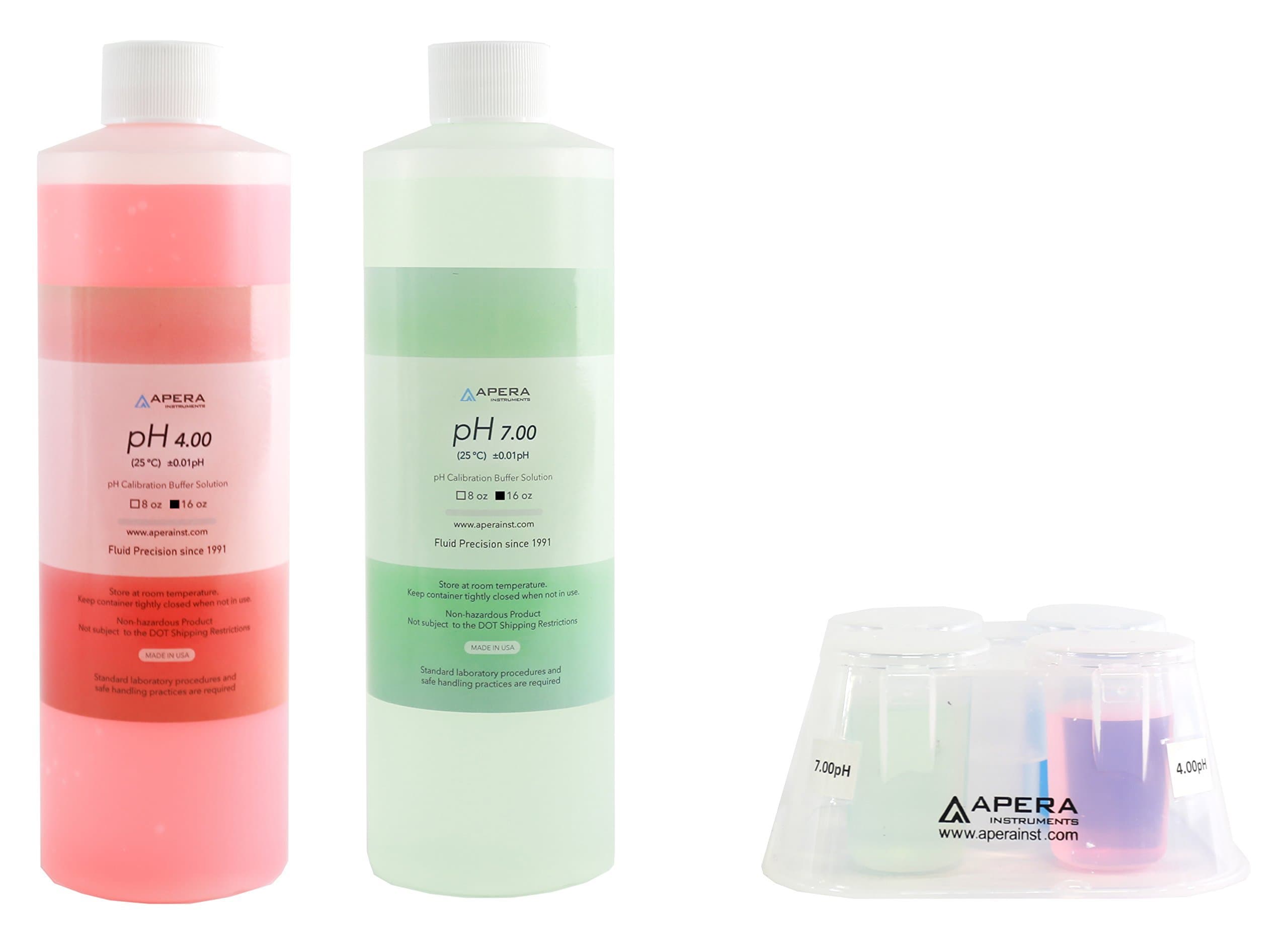 AI1114 pH Calibration Solution Kit (7.00, 4.00), 16 oz. for Each, Plus Apera CalPod Solution Holder, NIST traceable