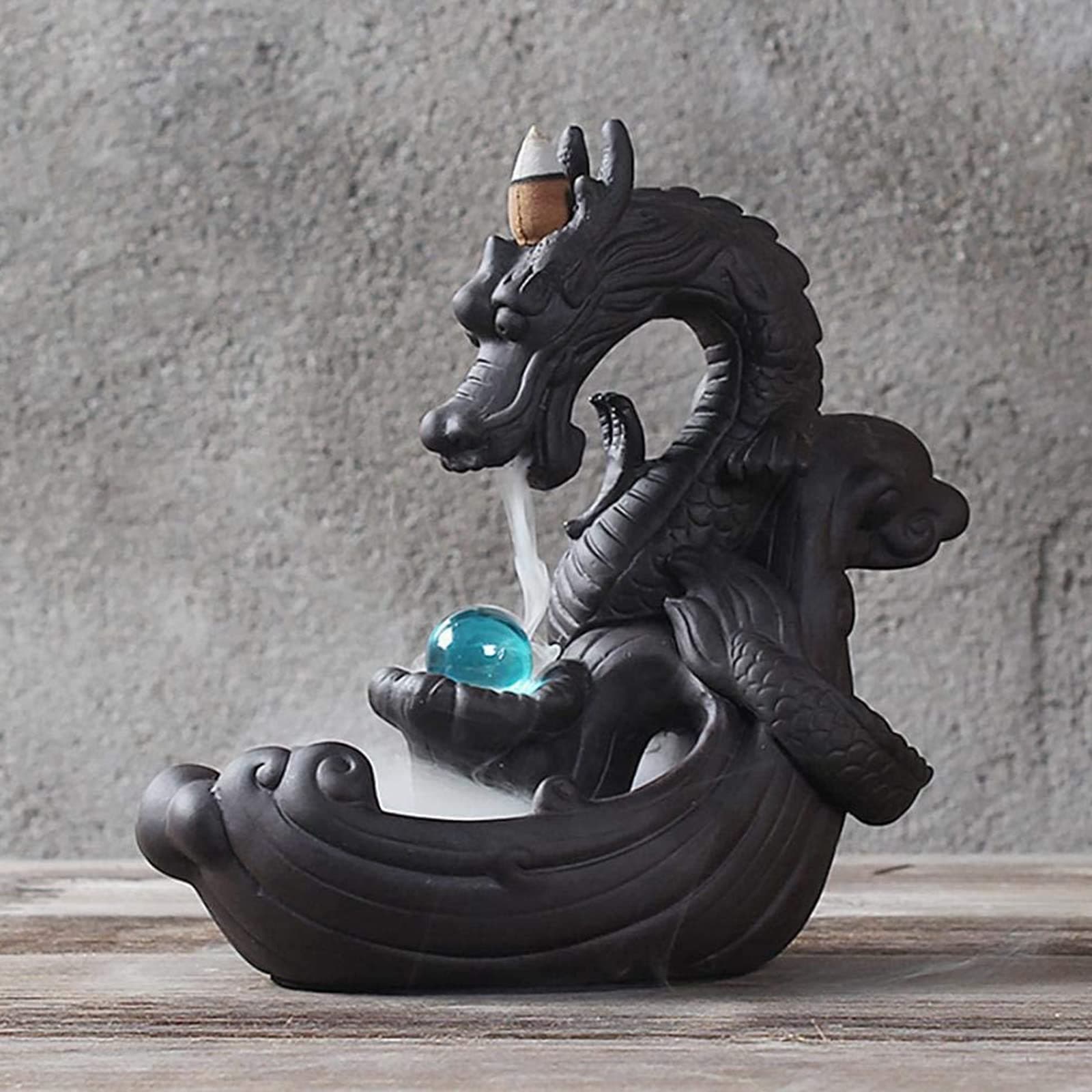 XUDREZ Dragon Backflow Incense Burner Handmade Ceramic Dragon Incense Holder with Glass Bead and 20pcs Backflow Incense Cones Home Decor