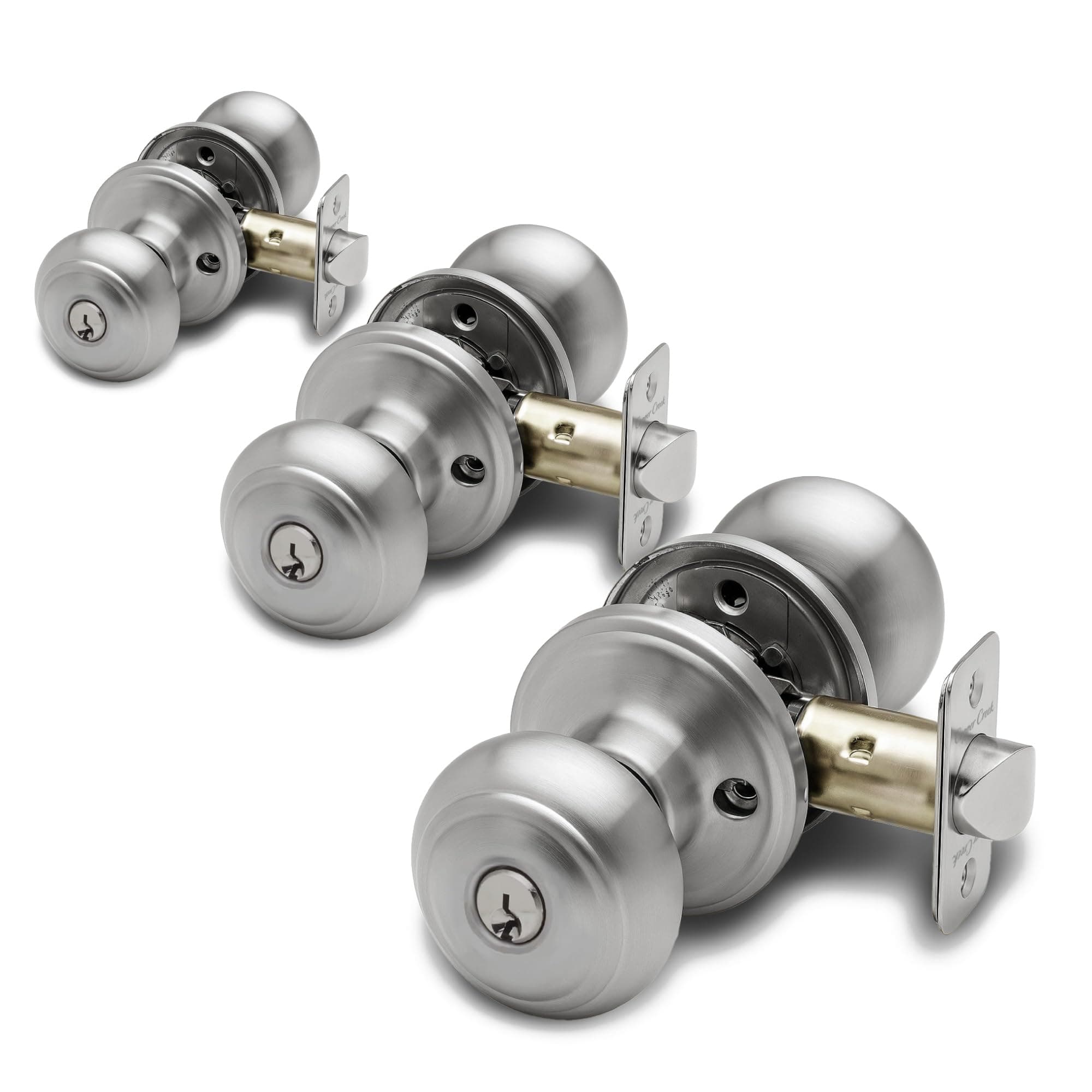 Copper Creek CK2040SS-3 Colonial Door Knob, Keyed Entry Function, 3 Pack, in Satin Stainless