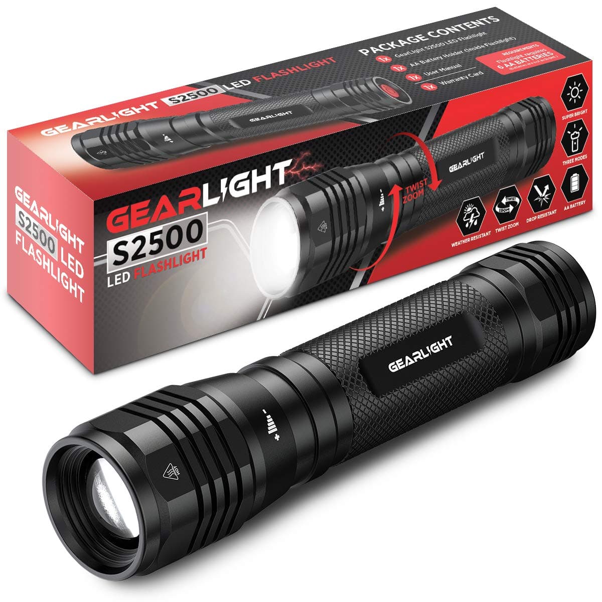S2500 LED Flashlight - Extremely Bright, Powerful Tactical Flashlights with High Lumens for Camping, Emergency & Everyday Use﻿