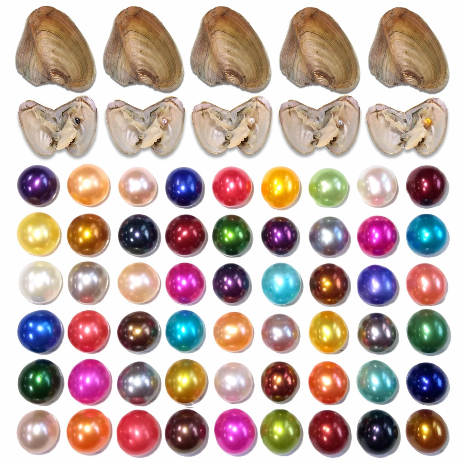 50PC Oyster with Round Pearl Inside Meaningful Color Freshwater Cultured Oyster Love Wish Pearls Beads for Jewelry Making Crafts Gifts(6-8mm, 50 PCS/Lot)