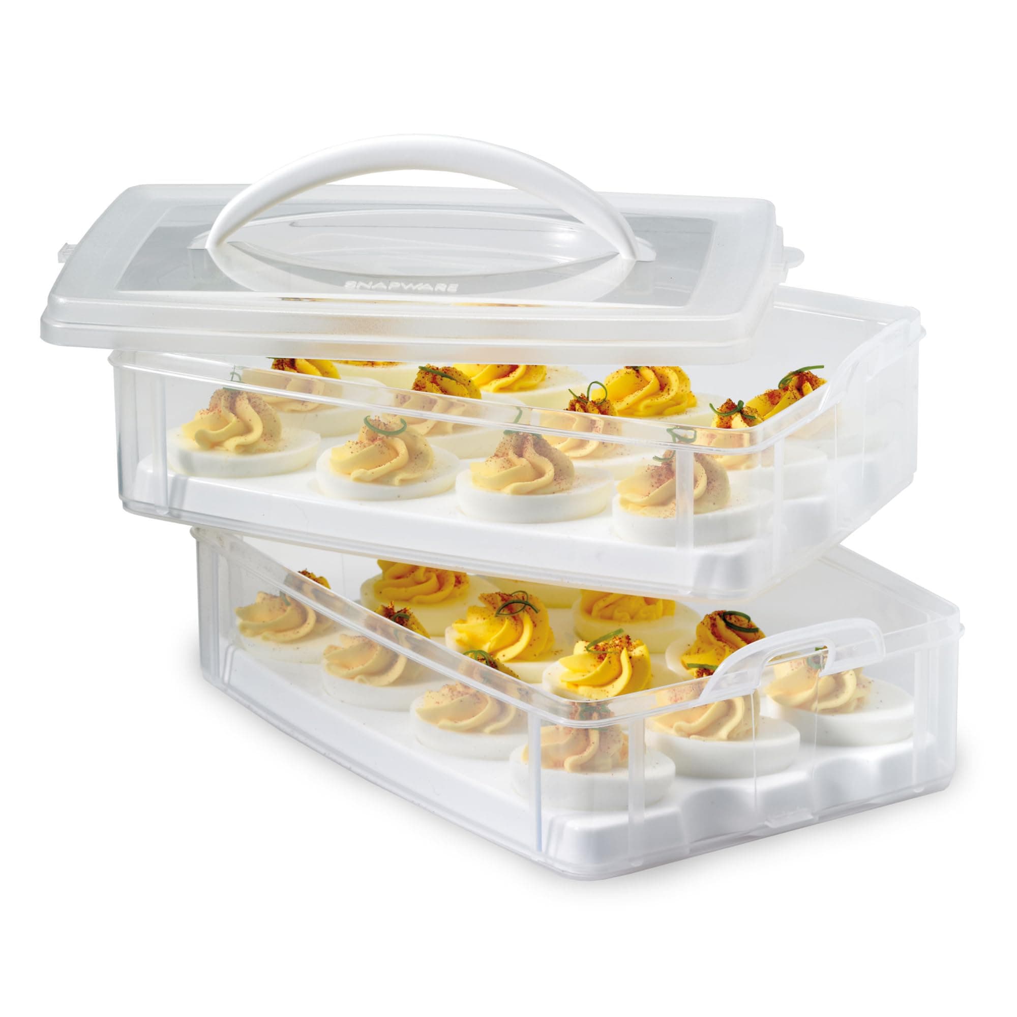Snap N Stack 2-Layer Food Storage Container with Egg Holder Trays, Medium, Clear
