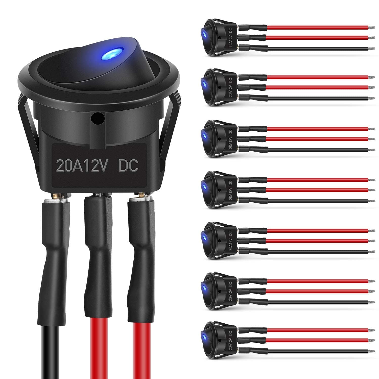 TERRIFI Toggle Switch, TERRIFI Round Blue Toggle LED Rocker Switch, On-Off Control SPST Pins for Car Truck Boat Marine Off-Road Vehicle with 24PCS Wires