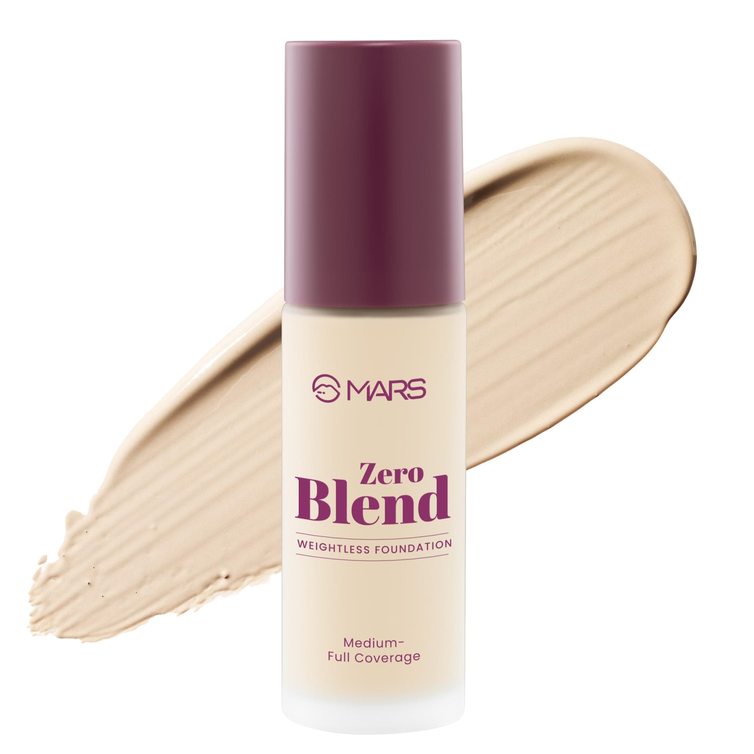 MARS Zero Blend Weightless Foundation for Makeup (30ml) (02-SHELL COCONUT) | Lightweight & Long-Lasting | Matte Finish | Buildable Coverage | Sweat-Proof | Hydrating Formula