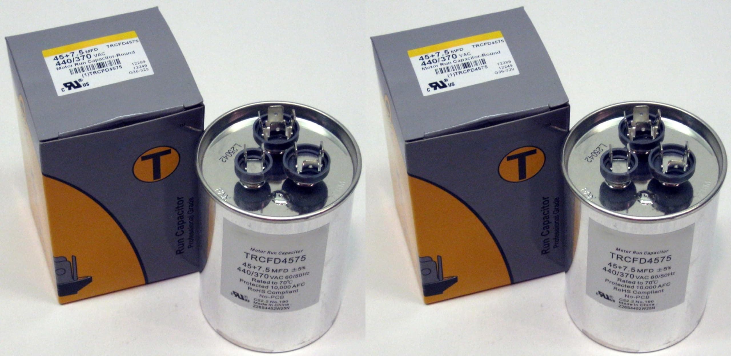 GenericGeneric 2 PACK Titan PRO 45 + 7.5 UF TRCFD4575 Dual Rated Motor Run Capacitor Round MFD 45/7.5 Volts 440/370 for CENTRAL AIR CONDITIONER A/C