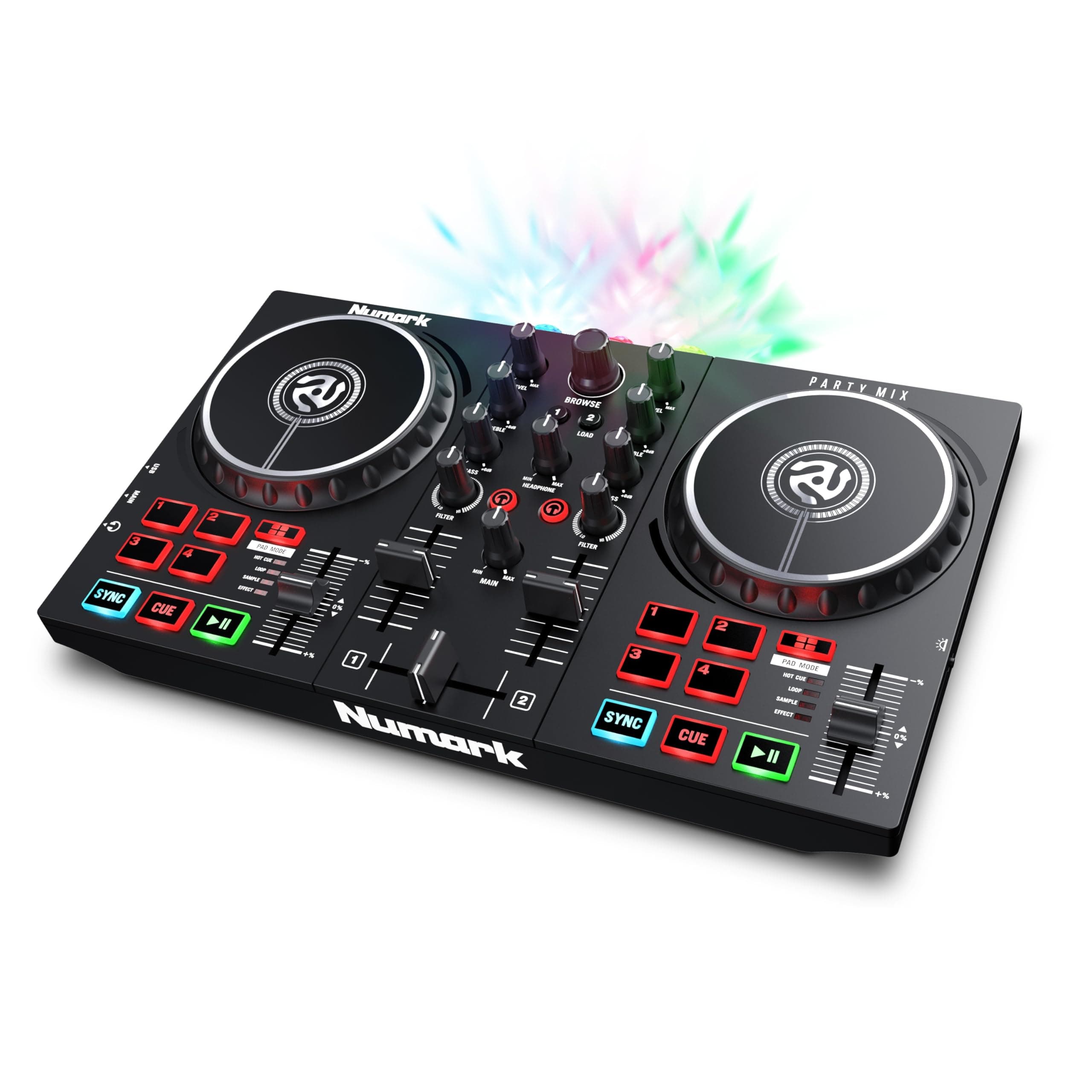 Numark DJ Controller for Beginners with Serato DJ Lite Included, Streaming, LED Lights, Built-in Audio Interface, Portable DJ Mixer Numark Party Mix II
