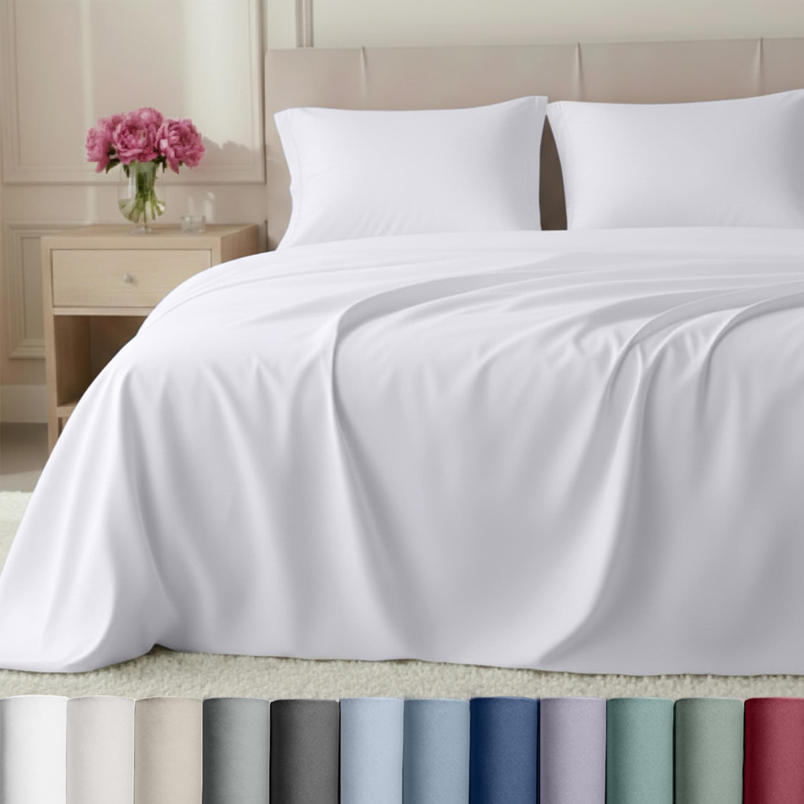 California Design Den Luxury 800 Thread Count 100% Cotton Sheets for Queen Size Bed - Soft Sateen,Deep Pockets for a Snug Fit, Durable Bedding Set - White Sheets