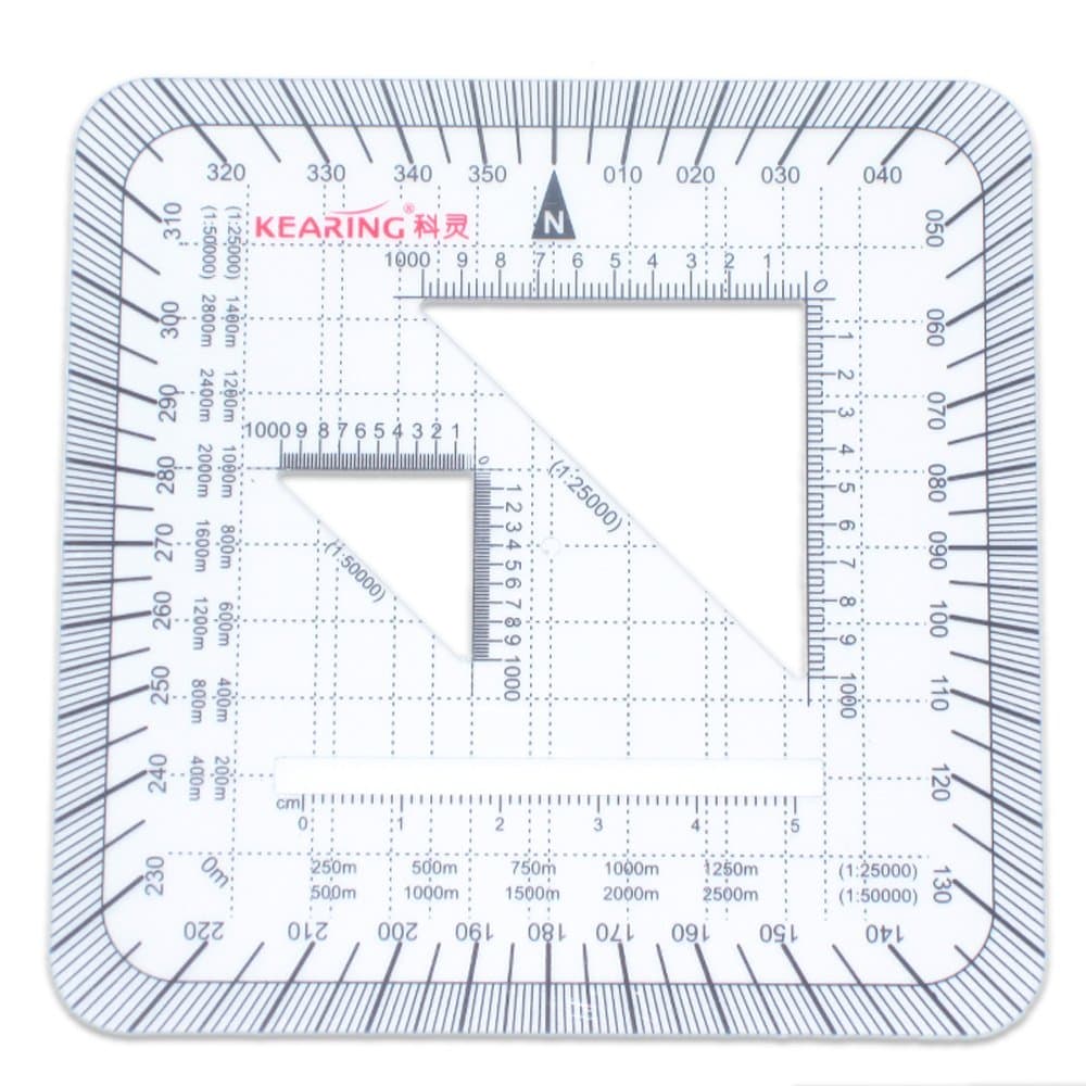 Kearing square scale protractor, plastic military protractor, with triangle scale inside 1:50000 & 1:25000