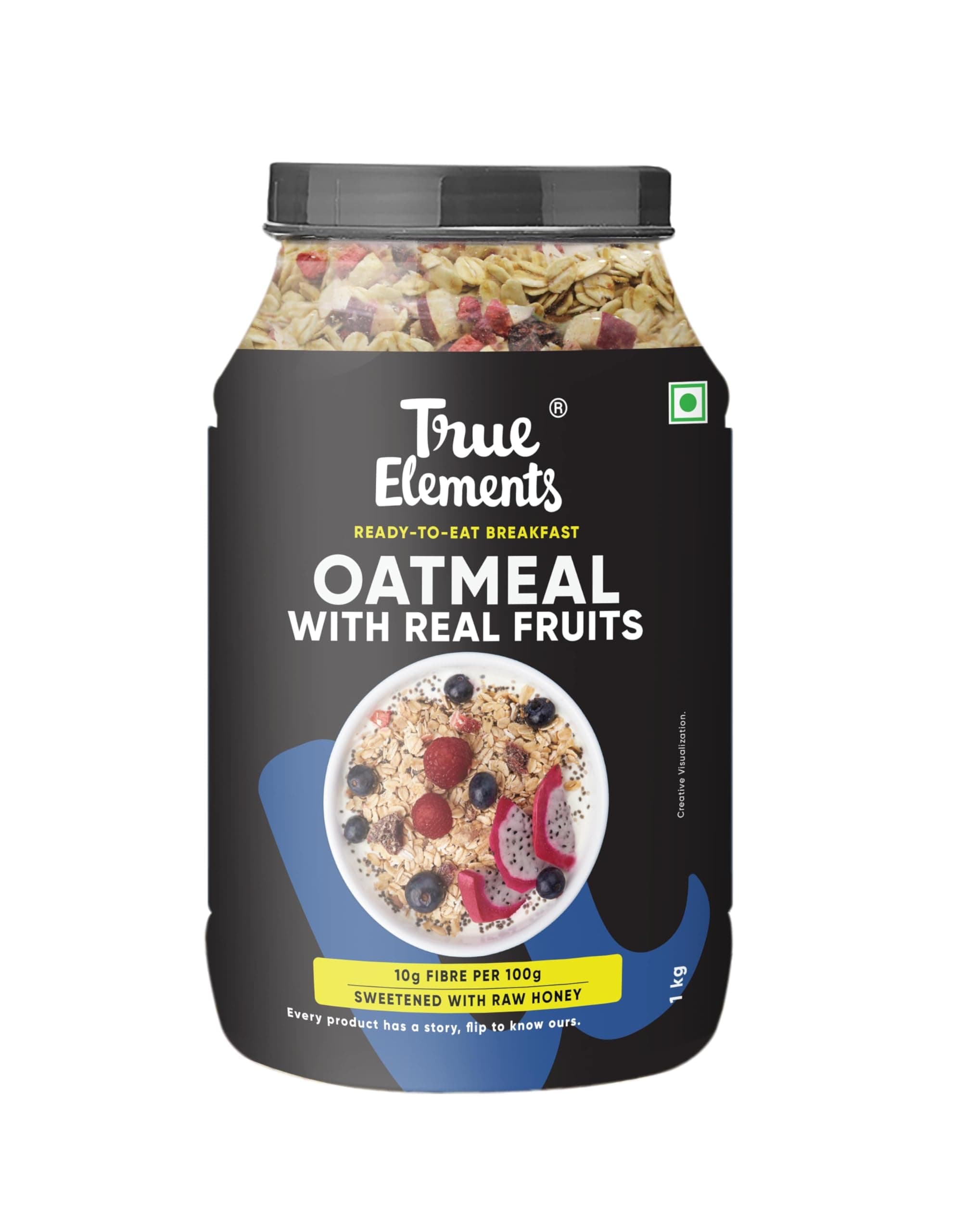 - True Elements Whole Oatmeal 1kg - Overnight Oats | Breakfast Food | Healthy Diet | Oatmeal for Breakfast | Oats with Chia Seeds, Dry Fruits and Nuts | 9.8g Protein