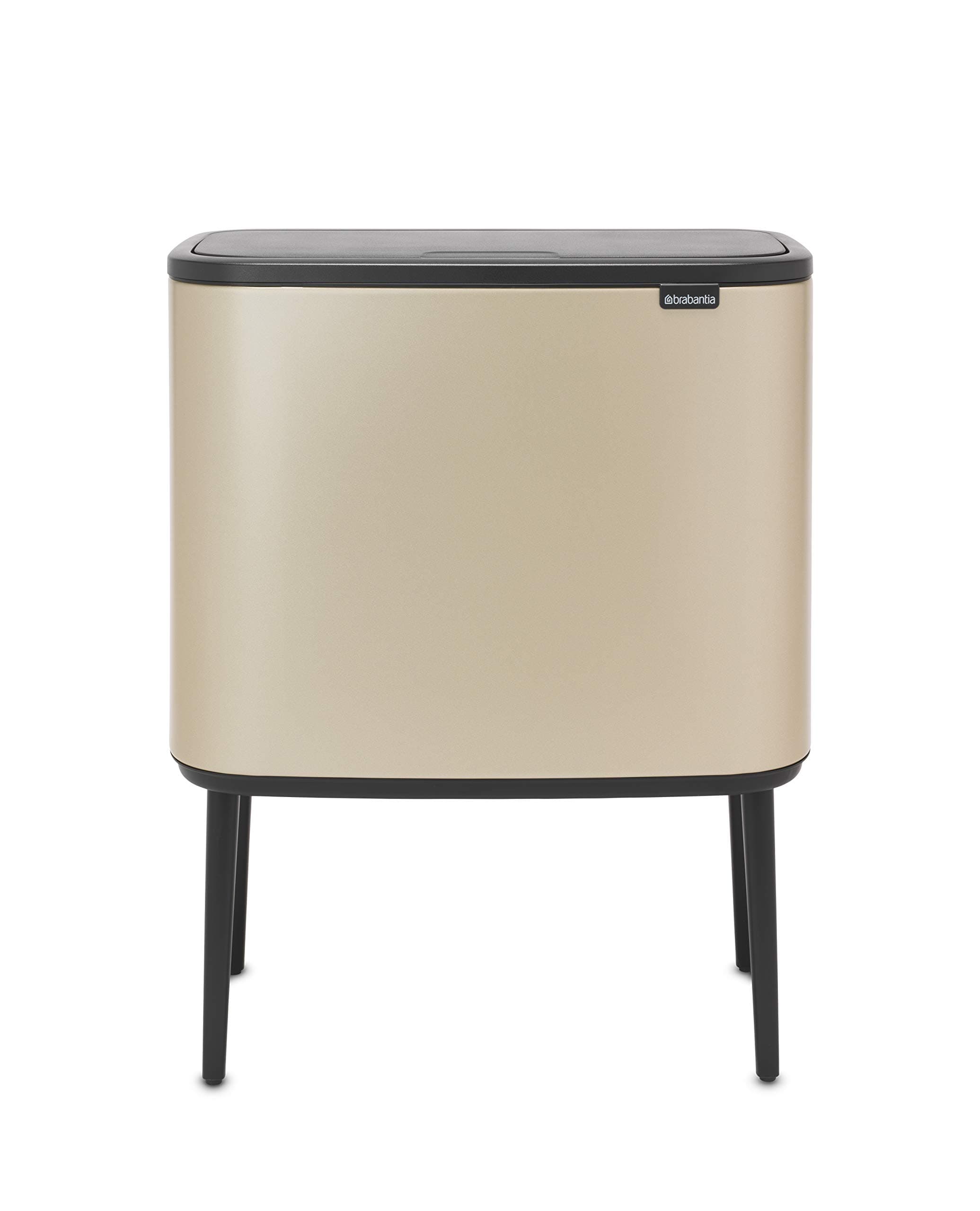 Brabantia Bo Touch Top Kitchen Trash Can with Single Compartment & Raised Legs | Metallic Gold | 9.5 Gal Inner Bucket | Soft-Close Garbage Can, Stay-Open Lid | Fits Against Wall | + Trash Bags
