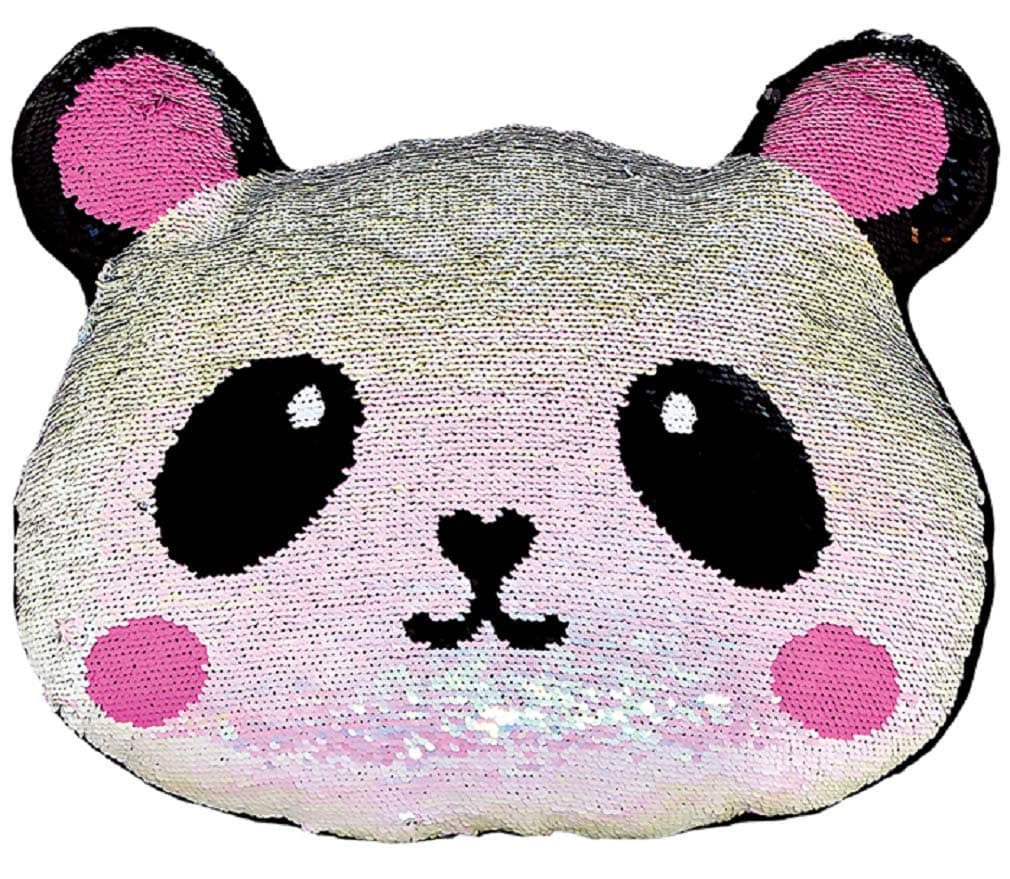 iscream Pretty Panda 9" x 7.3" Reversible Sequin Soft Fleece Back Mini Pillow
