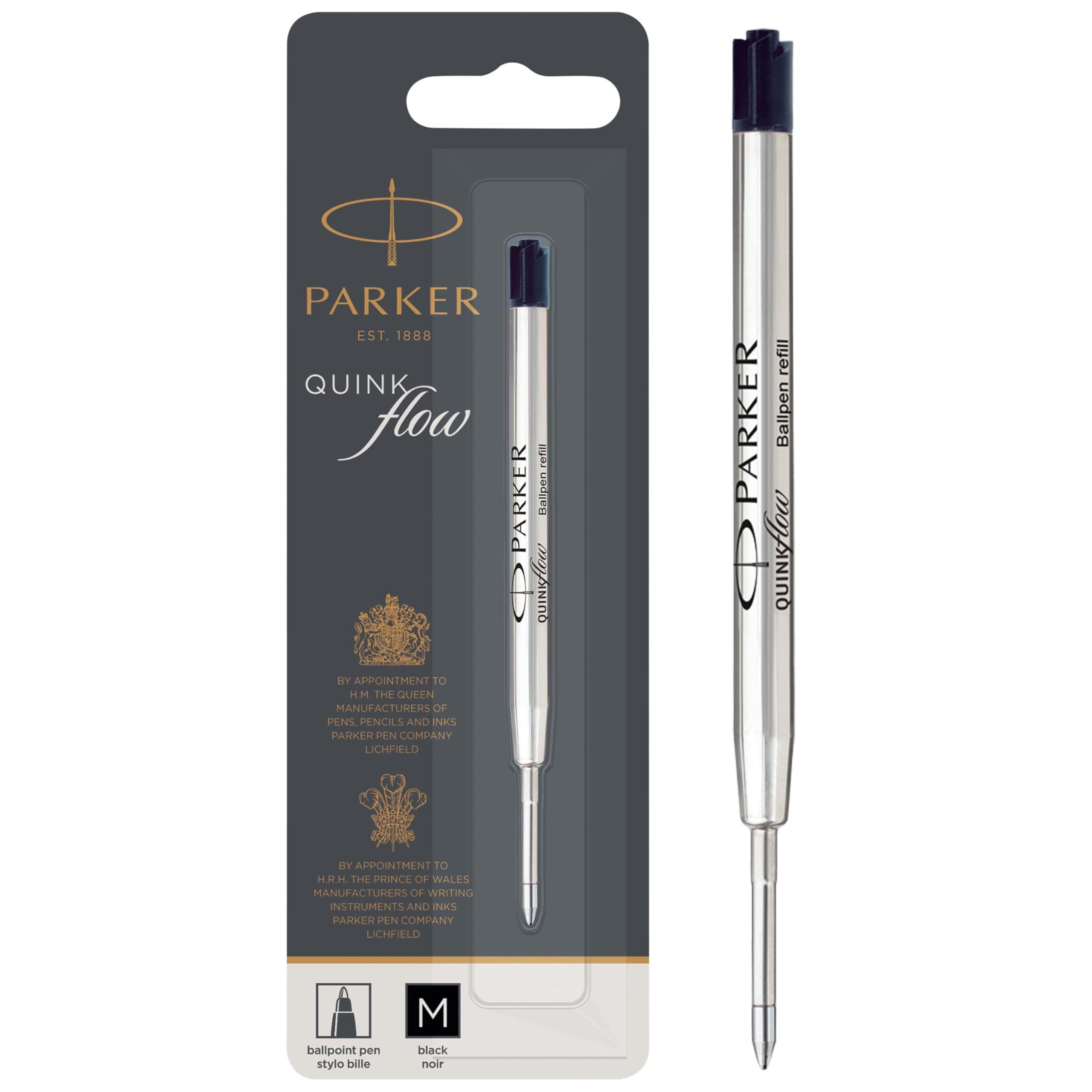 Parker Quinkflow Ballpoint Pen Ink Refill, Medium Tip, Black