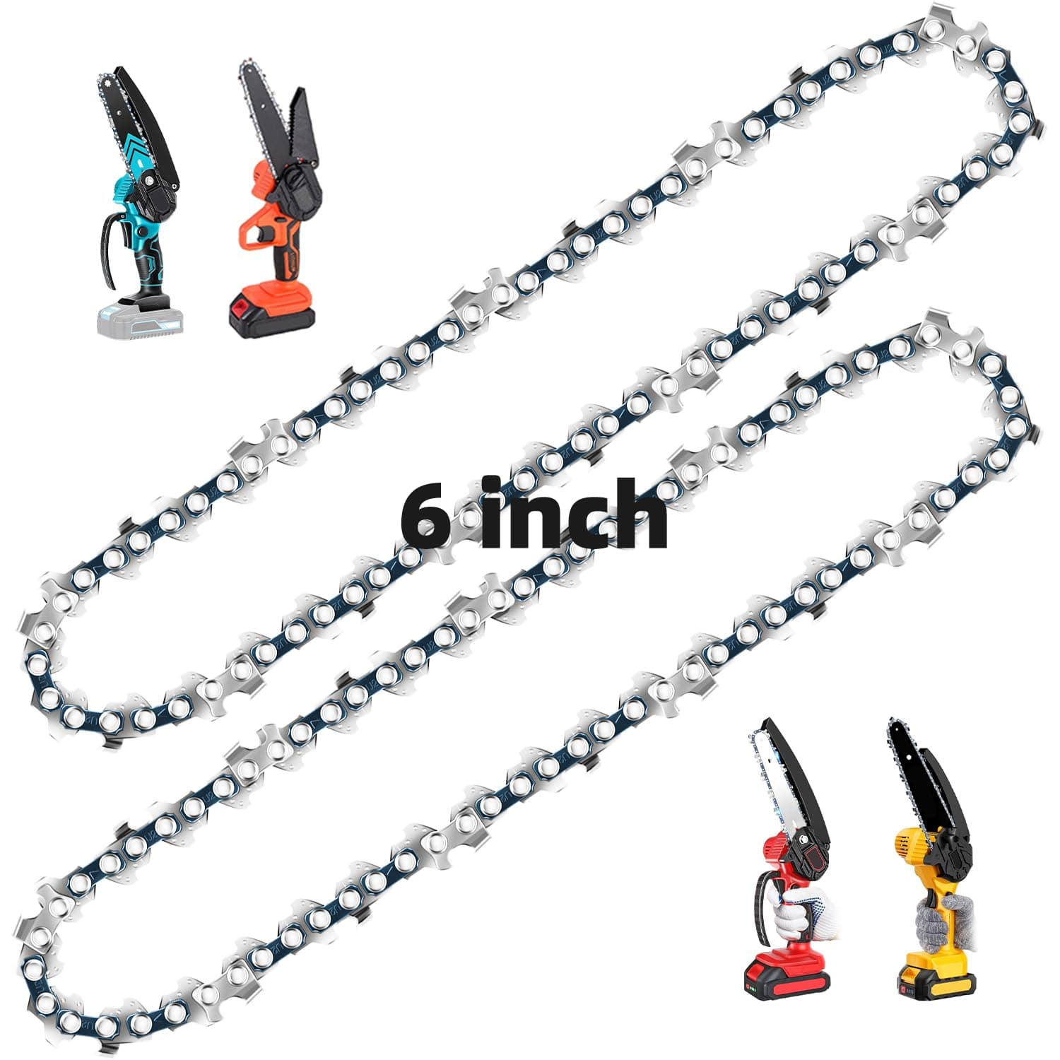 Mini Chainsaw Chain, 6 inch Replacement Chains for Cordless Battery Powered Electric Chainsaw, 2pc 37 Drive Links Guide Saw Chain for 6-inch Mini Portable Chainsaw((Only 2*Chains))
