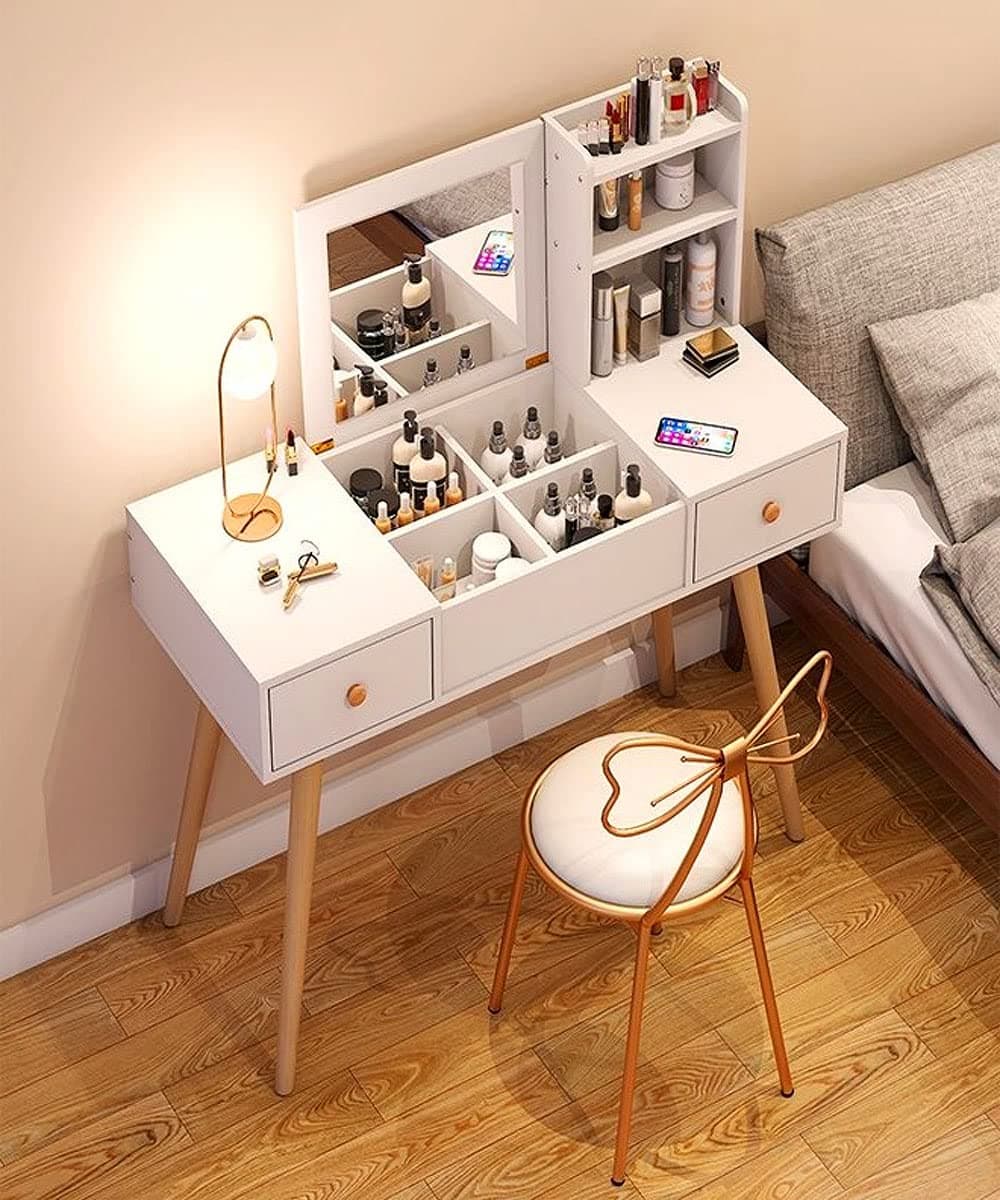 Multifunction Modern Design Two Drawer Makeup Vanity Dressings Storage Bedroom Table (2 Drawers 100 x 40 x 111 cm)