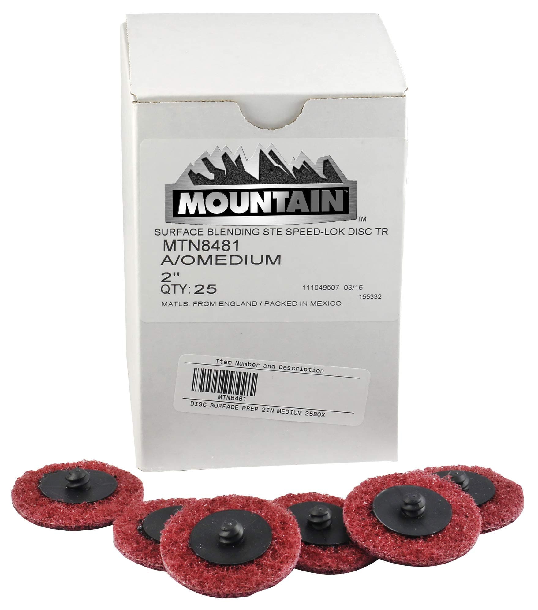 Mountain Disc Surface Prep 2 Inch Discs; Medium size 25 Count in each Box, 1/4 Inch Holder, Quick Change Sanding Disc, Grind and Polish Surface Conditioning; MTN8481