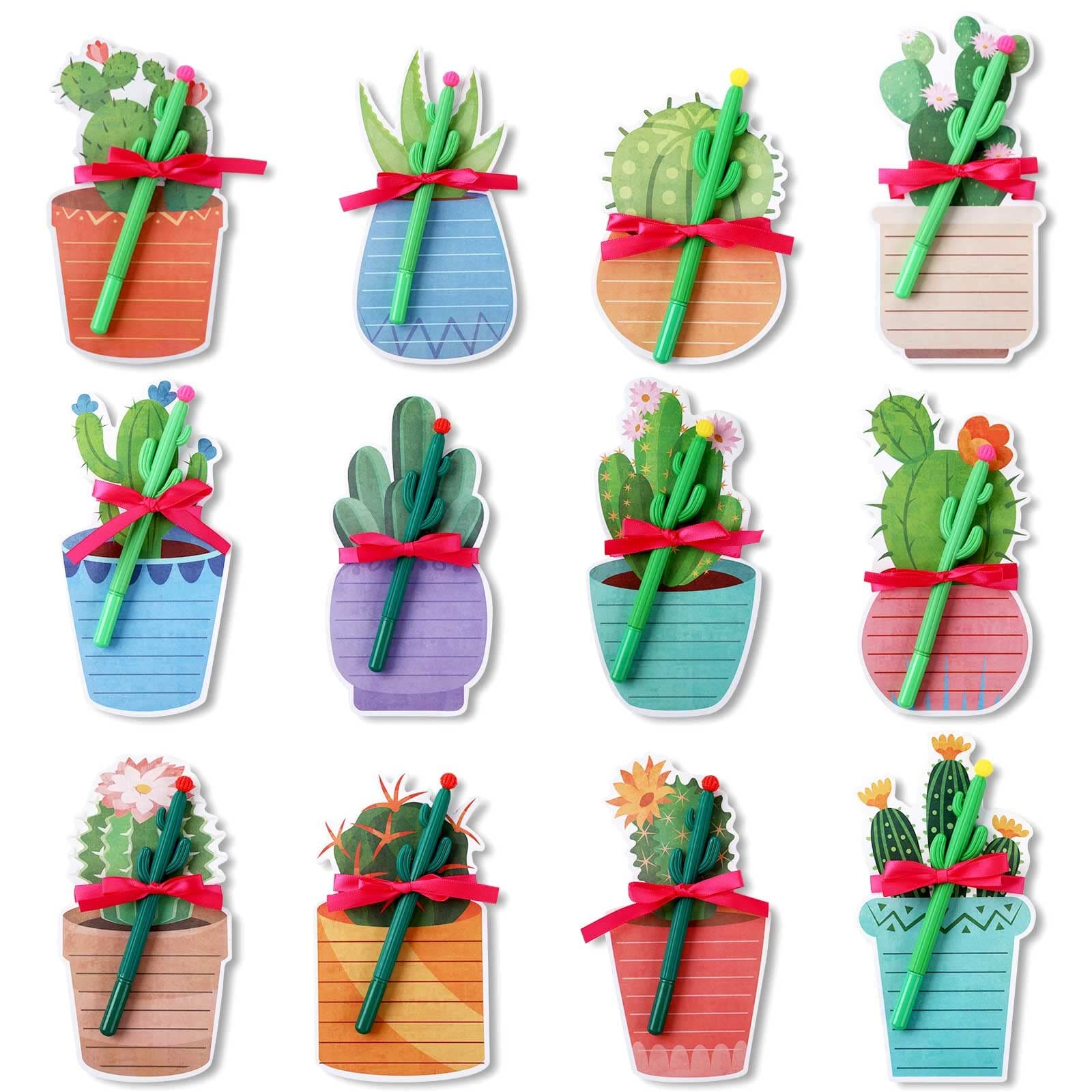 24 Pcs Cactus Sticky Notes with Cactus Pen Sets Cute Notepads Gifts Cacti Notepads Succulent Pen Self Adhesive Note Pads for Xmas School Supply