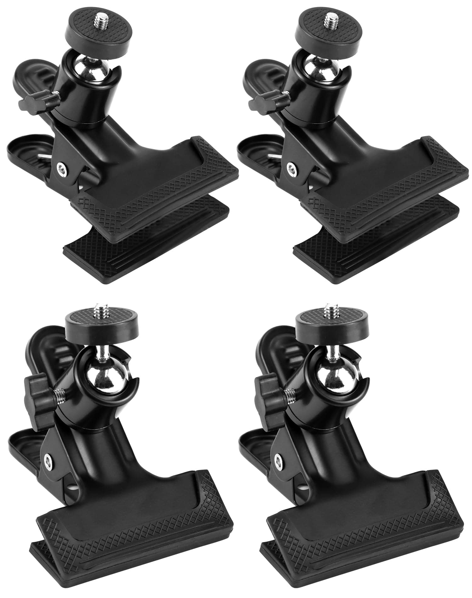 QWORK 4 Pack Multifunctional Tripod Camera Clamp Flash Holder with 360 Swivel Tripod Mini Ball Head Standard 1/4" Screw, for Studio Background Camera SLR, DSLR, Video Camera (Black)