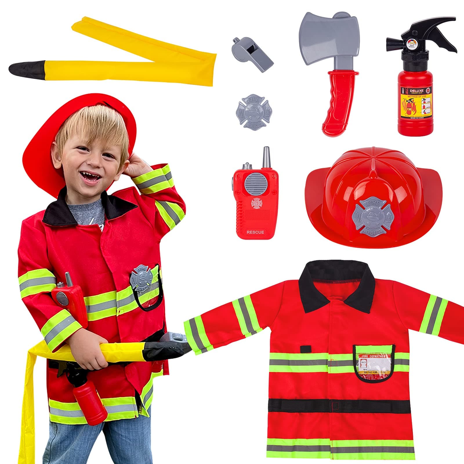 - Liberry Fireman Costume for Kids 3 4 5 Years Old, Firefighter Tools with Fire Extinguisher, Pretend Play Toy Gift for Toddler Boys & Girls