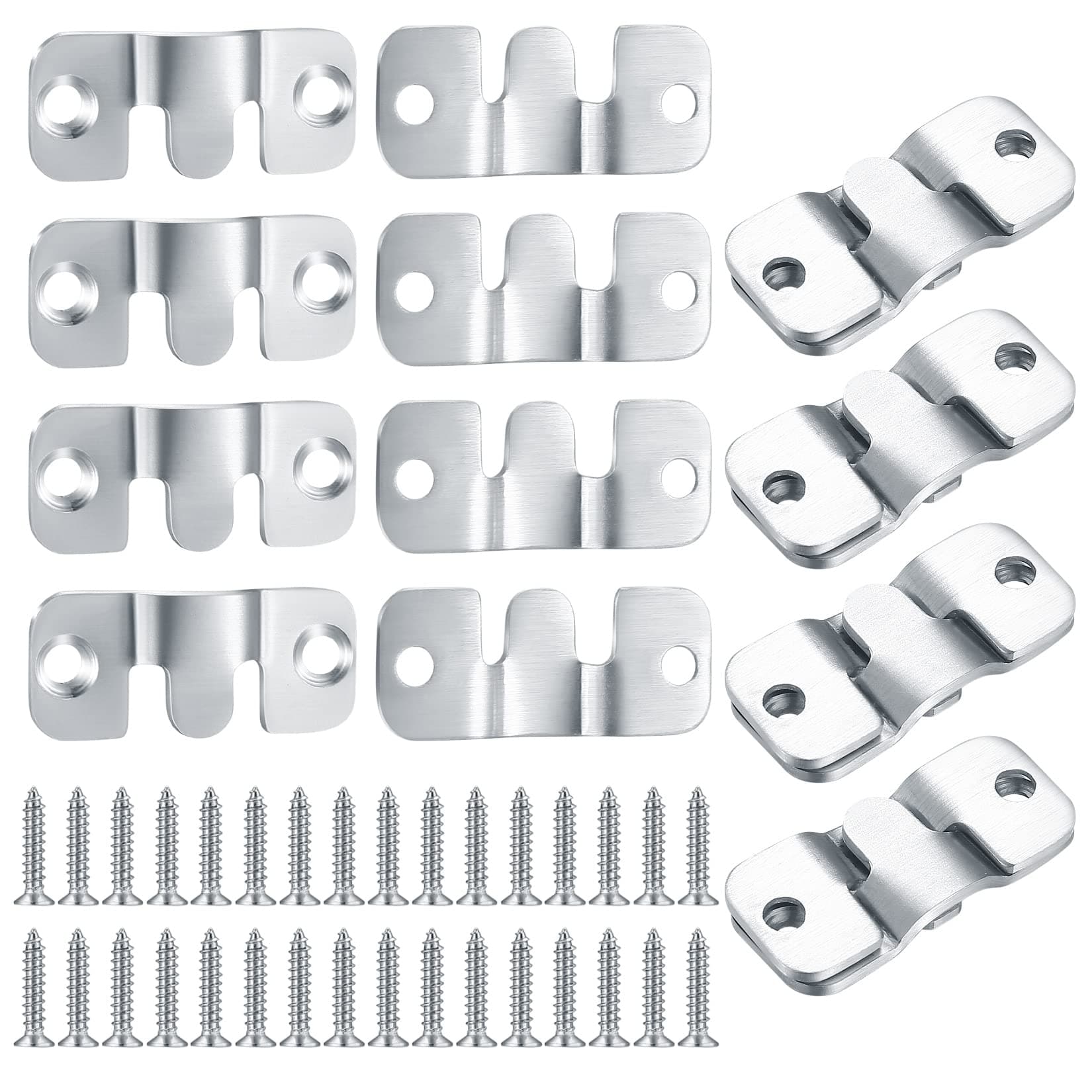 16 Pcs Flush Mount Brackets, Interlocking Photo Frame Hooks, Heavy Duty Stainless Steel Picture Hanging Z Clip Brackets for Picture Display Art Gallery Wall Mount Frame, with 32 Screws