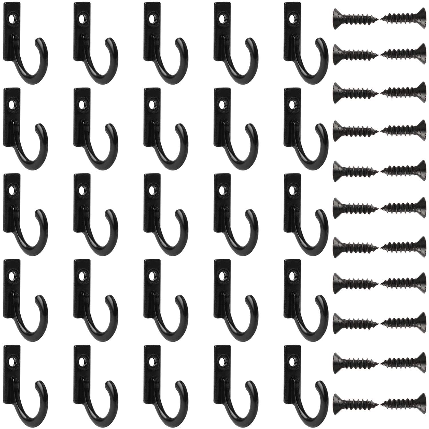 Wall Mounted Hook Hangers Metal Hook Single Hook Robe Hook with Screws for Hanging Coat Key Hat Jewelry,30 Sets(Black)
