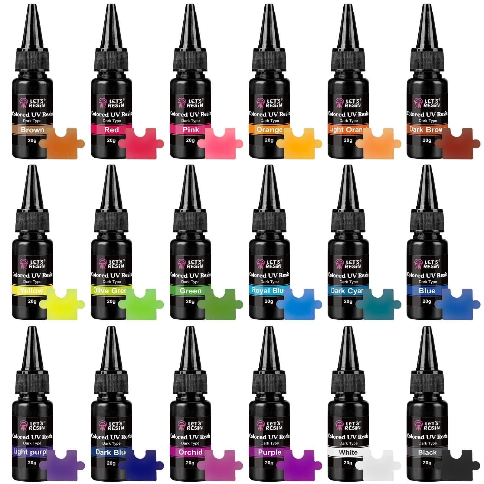UV Resin,18 Dark Colored UV Resin, Odorless & Low Shrinkage UV Color Resin with Vibrant Colors, Black and White UV Resin Kit for Crafts, Jewelry Making, Colored Resin Casting and Coating