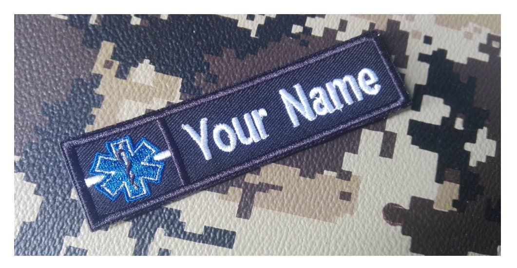Custom Name Text Paramedic Medic EMT EMS White LINE Patch 4"X1"(Morale Patch Hook Backing)