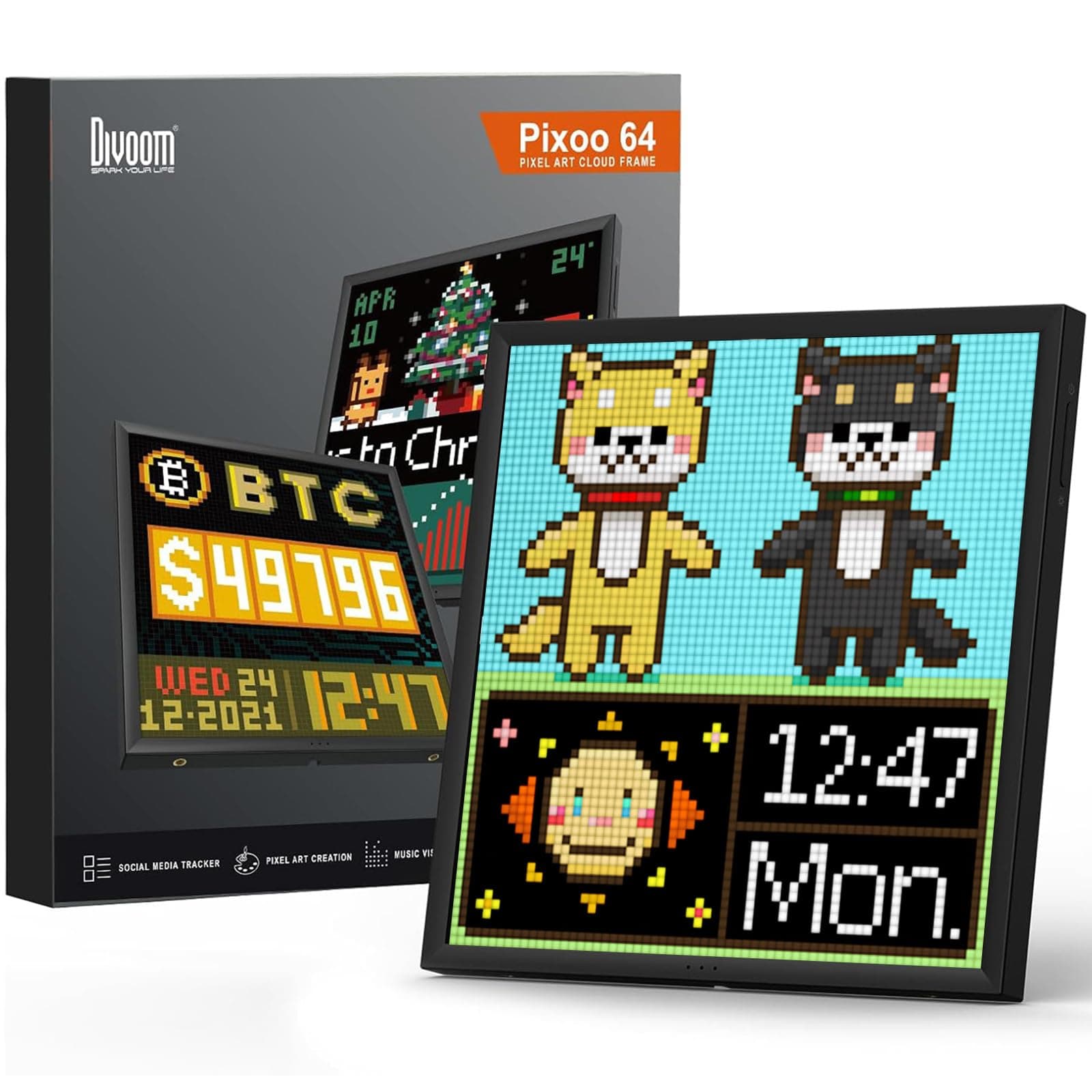 Pixoo-64 - WiFi Pixel Cloud Digital Frame with APP Control,64 X 64 LED Panel Display Frame for Gaming Room Decoration/Social Media Fans Counter