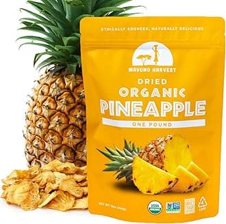 Mavuno Harvest Pineapple Dried Fruit Snacks | Organic Dried Pineapple Chunks | Gluten Free Healthy Snacks for Kids and Adults | No Sugar Added, Vegan, Non GMO, Direct Trade | 1 Pound Resealable Bag