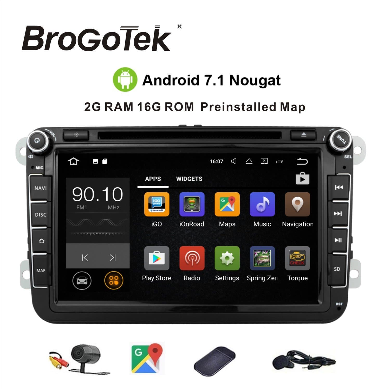 GPS Navigation for Car Stereo Double Din Bluetooth Touch Screen 8 inch Android 7.1 Sat Nav for VW Tiguan Golf Passat Jetta Skoda with Backup Camera and Map