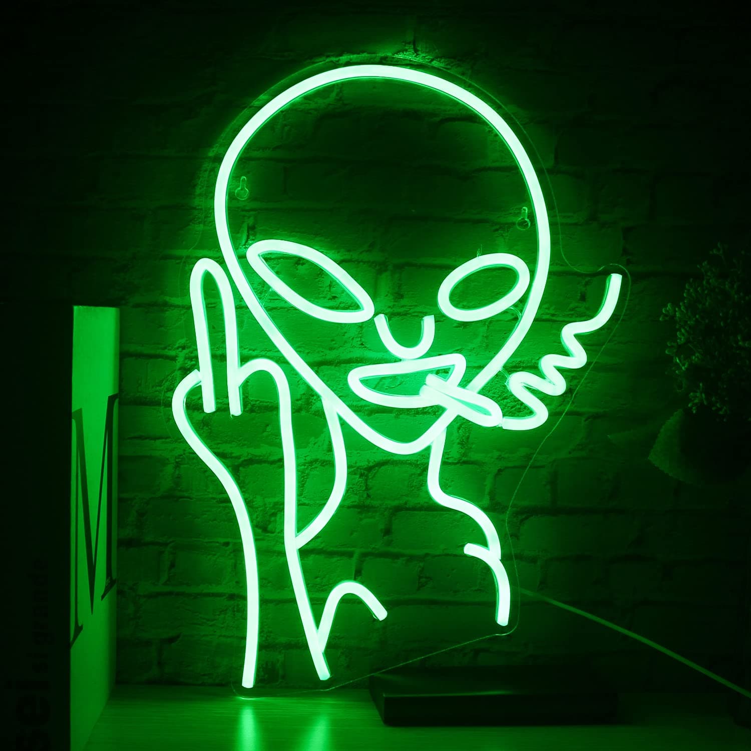 Alien Neon Light Sign for Wall Decor, USB Decorative Led Sign Novel Green Alien Neon Signs for Home,Kids Room,Bar, Club, Bedroom, Party
