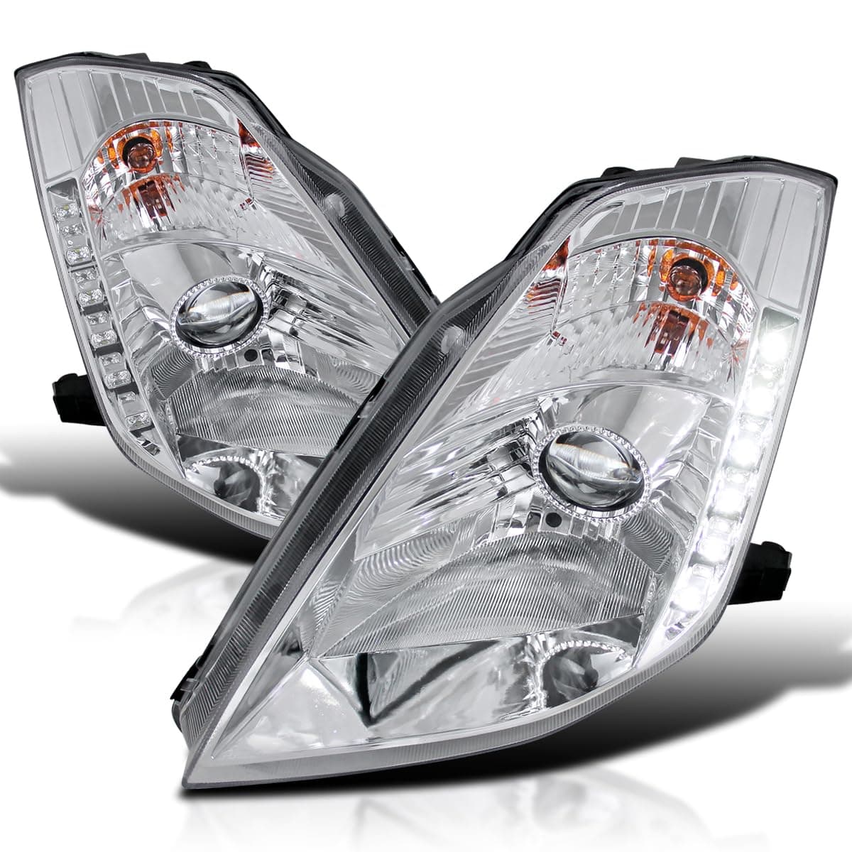 SPEC-D TUNING SMD LED Chrome Projector Headlights Compatible with 2003-2005 Nissan 350Z, Left + Right Pair Headlamps Assembly