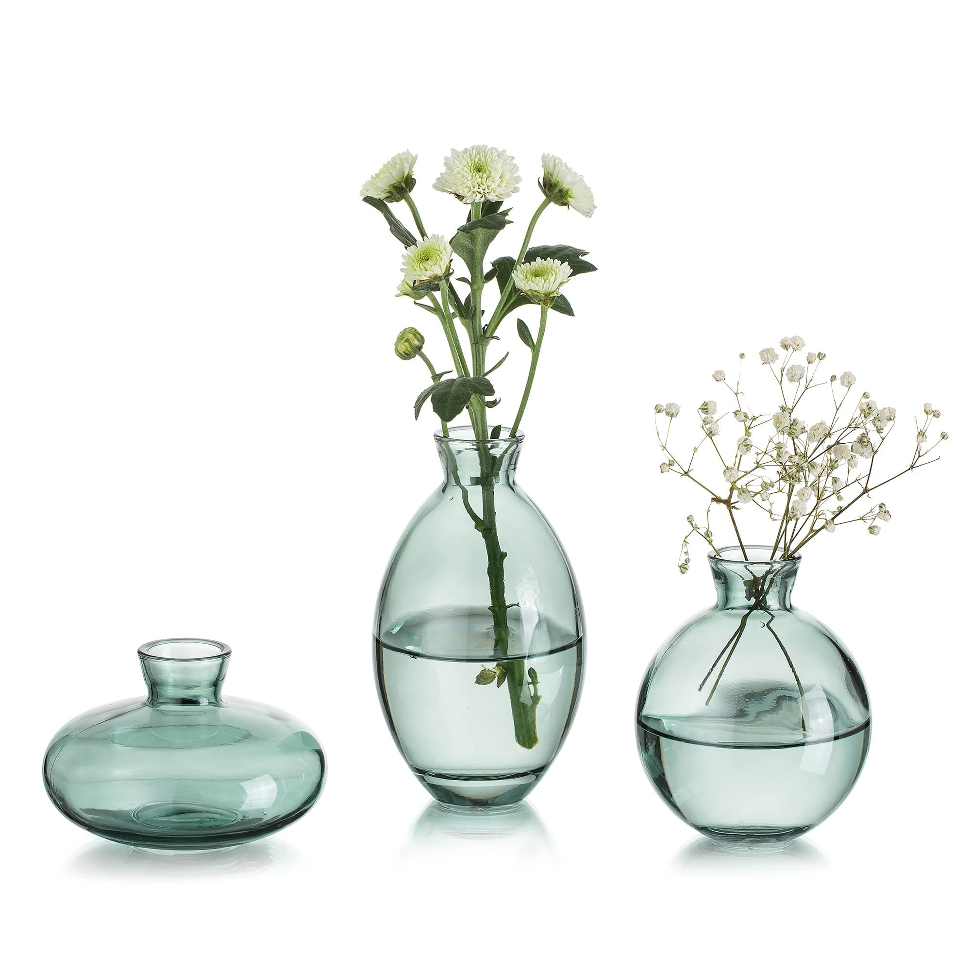 Small Vase for Table Decoration Handmade Glass Vases for Flowers, 3Pcs Green Vintage Bud Vases Aesthetic Mini Vase Set for Kawaii Living Room Decor Bedroom Ornaments Wedding Centrepieces