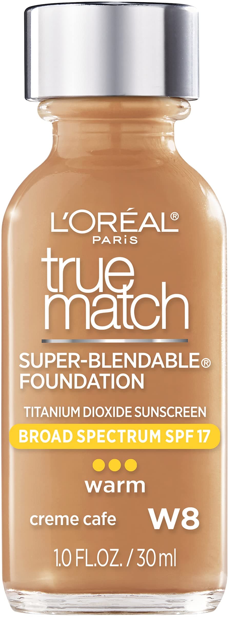 Makeup True Match Super-Blendable All Skin Full Coverage Matte Liquid Foundation, Crème Café W8, 1 Fl Oz,1 Count.