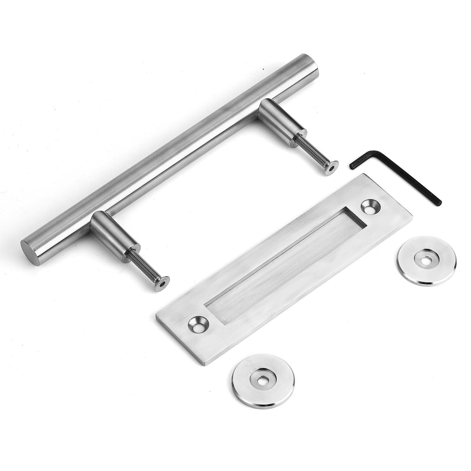 Toprema 30CM Sliding Door Handle Double Sided Barn Door Handles Stainless Steel Pull Flush Set Wooden Door Hardware - Silver
