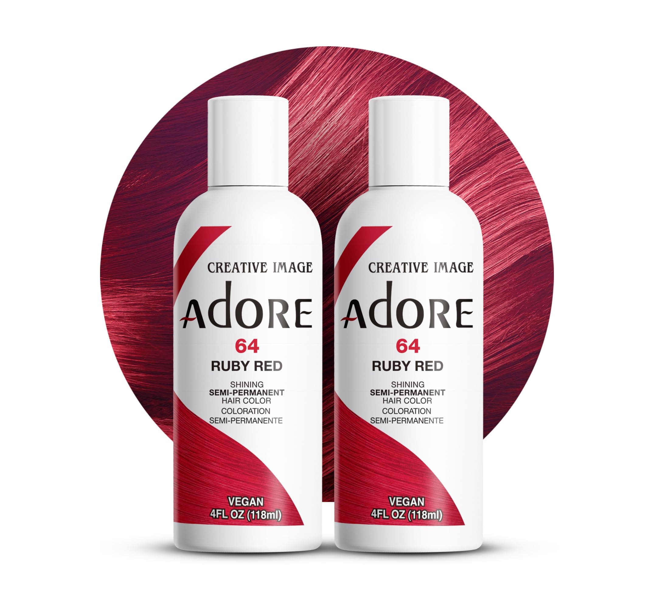 Adore Semi Permanent Hair Color (064 Ruby Red) (2 Pack) | Vegan & Cruelty-Free Red Hair Dye | No Ammonia, No Peroxide, No Alcohol | 4 Fl Oz