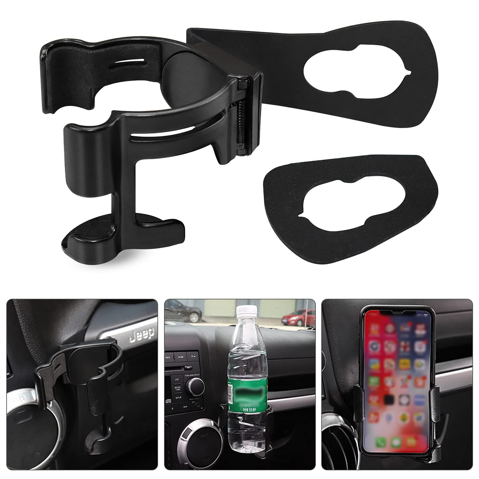 Multi-Function Cup & Phone Holder, 2 in 1 Bolt-on Stand Bracket Organizer for 2011-2017 Wrangler JK
