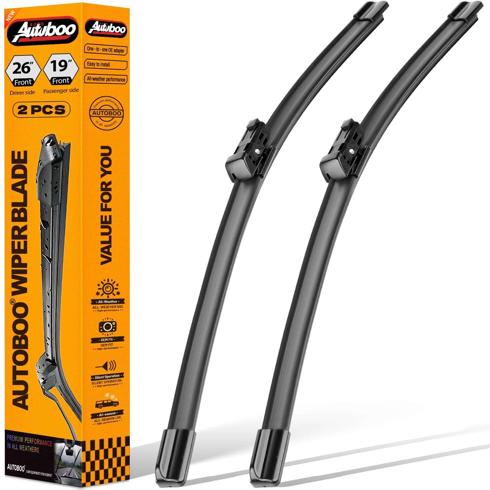 AUTOBOO 26"+19" Windshield Wipers Replacement for Tesla Model 3 2017 2018 2019 2020 2021 2022 2023 2024 2025 Model Y 2020 2021 2022 2023-2025 -Original Factory Quality (Pack of 2)