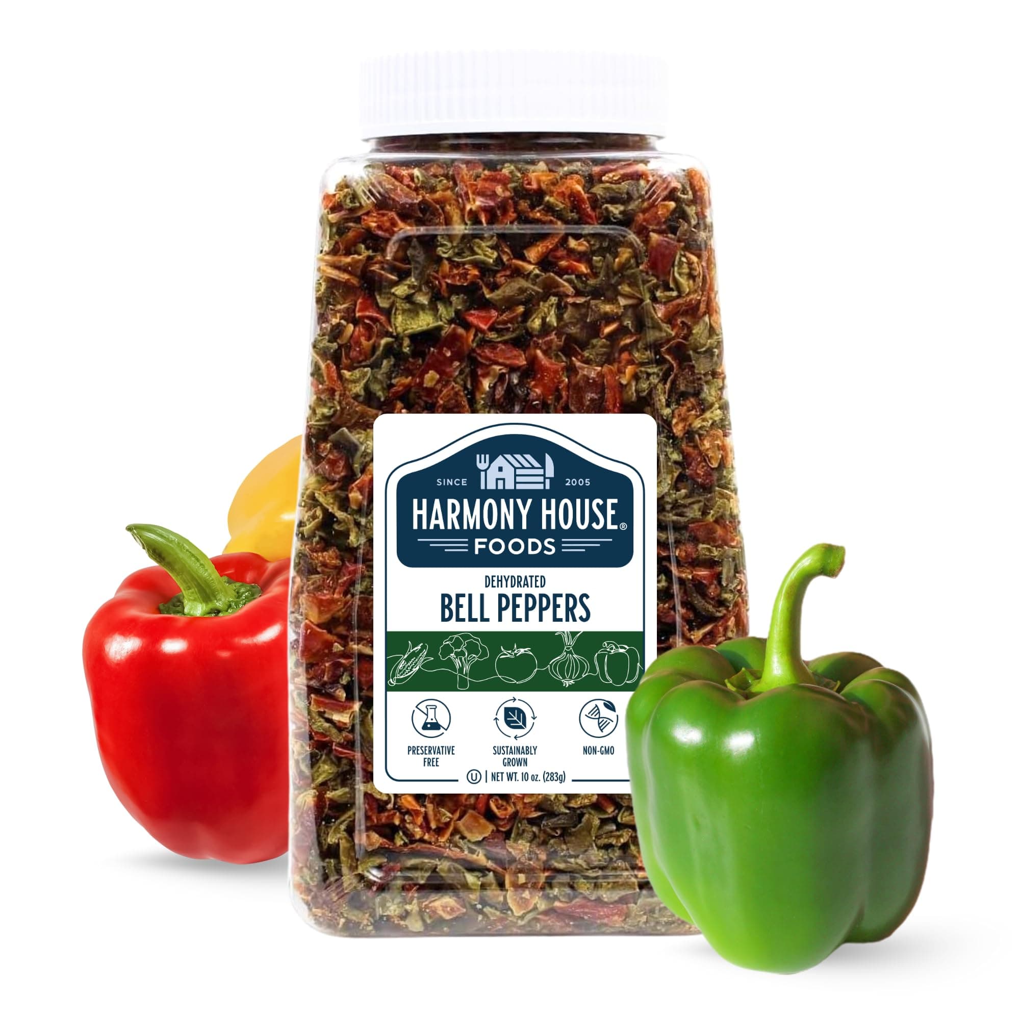 Harmony House Dried Mixed Bell Peppers, Diced – Dehydrated Vegetables for Cooking, Camping, Emergency Supply and More