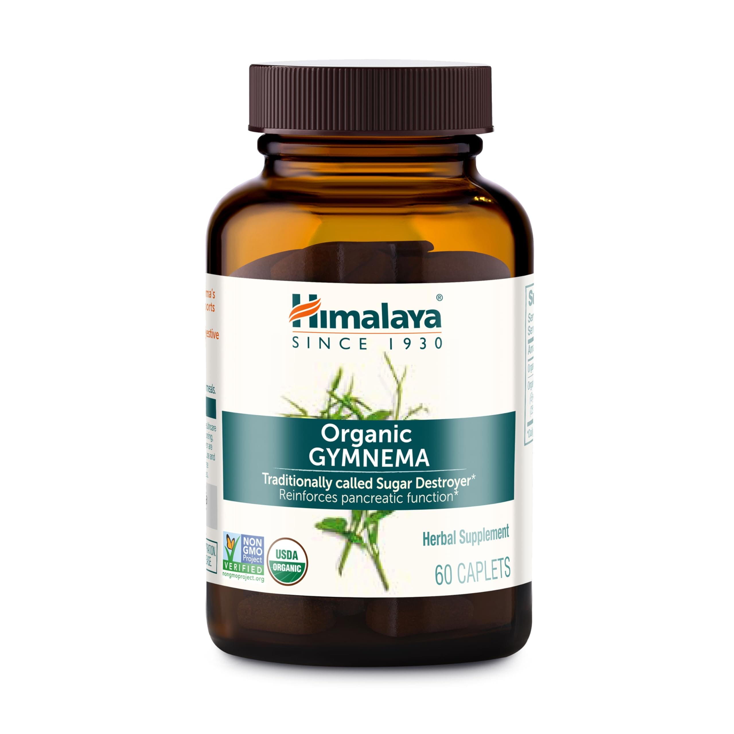 Himalaya Organic Gymnema Sylvestre – Herbal Glucose Metabolism Support - USDA Organic, Non-GMO, Vegan, Gluten Free, Additive Free, 700 mg, 60 Caplets